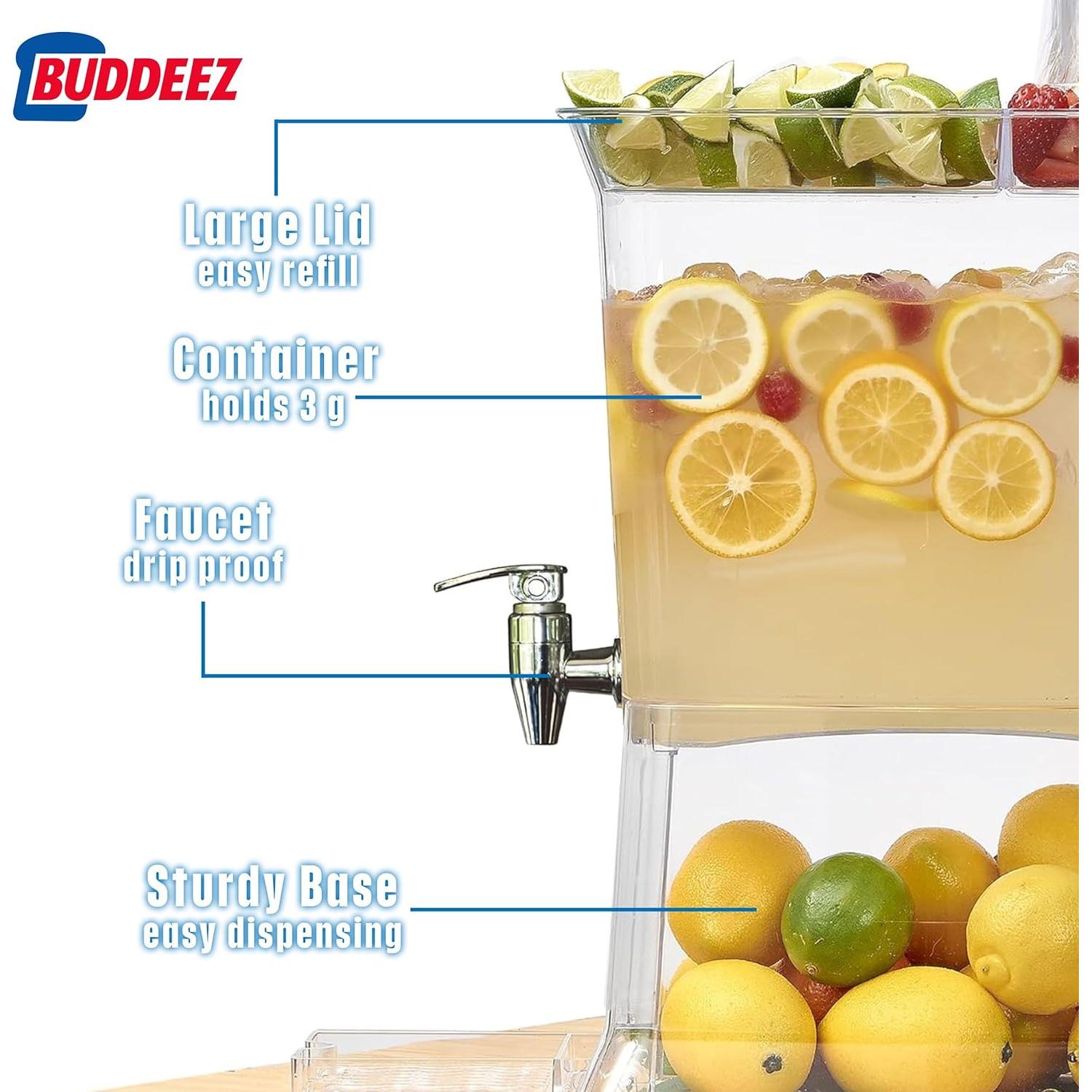 Dispensador de Bebidas Buddeez 11.36L con Tapa y Bandeja Goteo