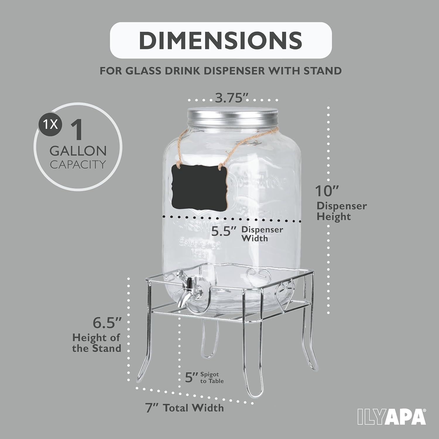 Dispensador de Bebidas de Vidrio Ilyapa 3.78L con Base de Metal