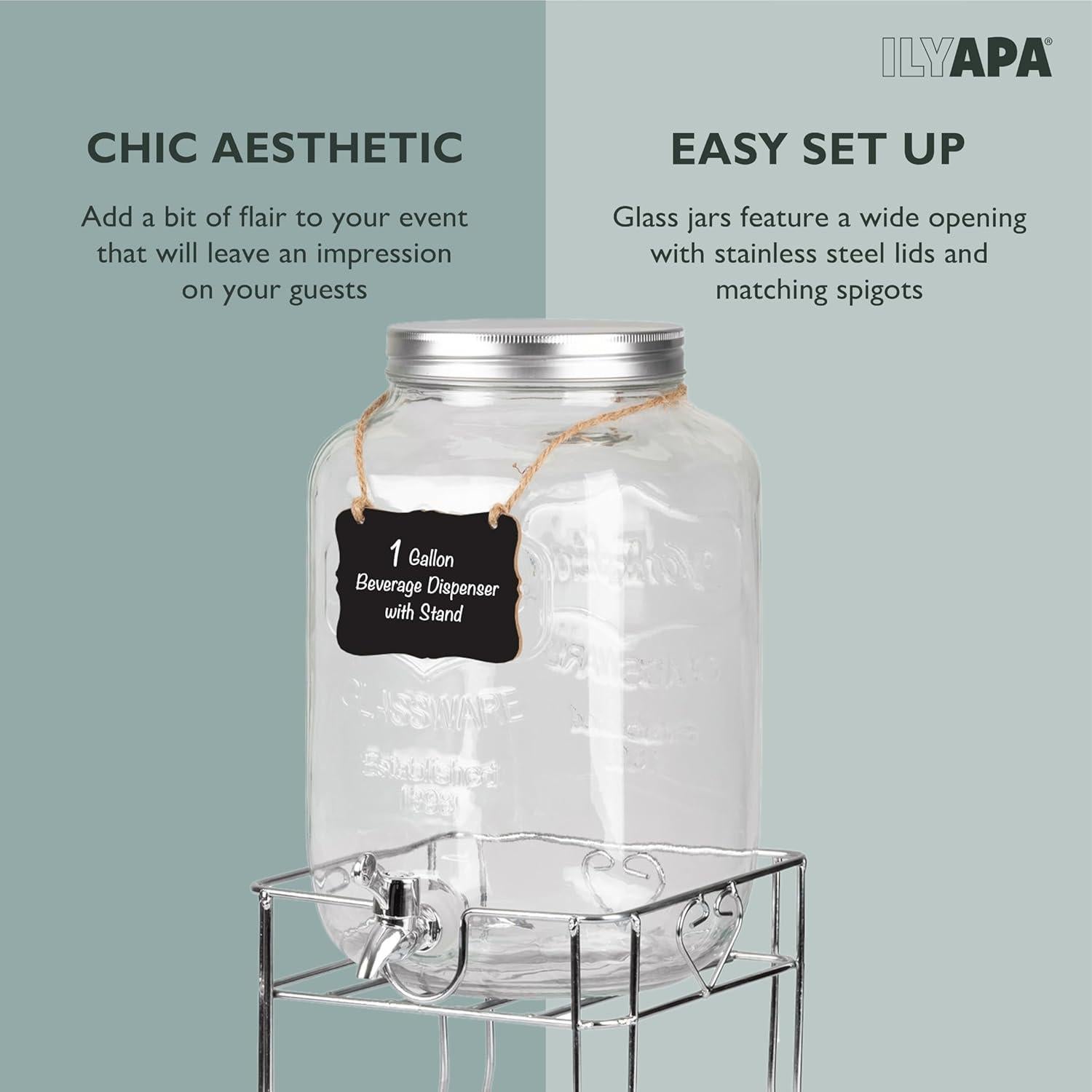 Dispensador de Bebidas de Vidrio Ilyapa 3.78L con Base de Metal