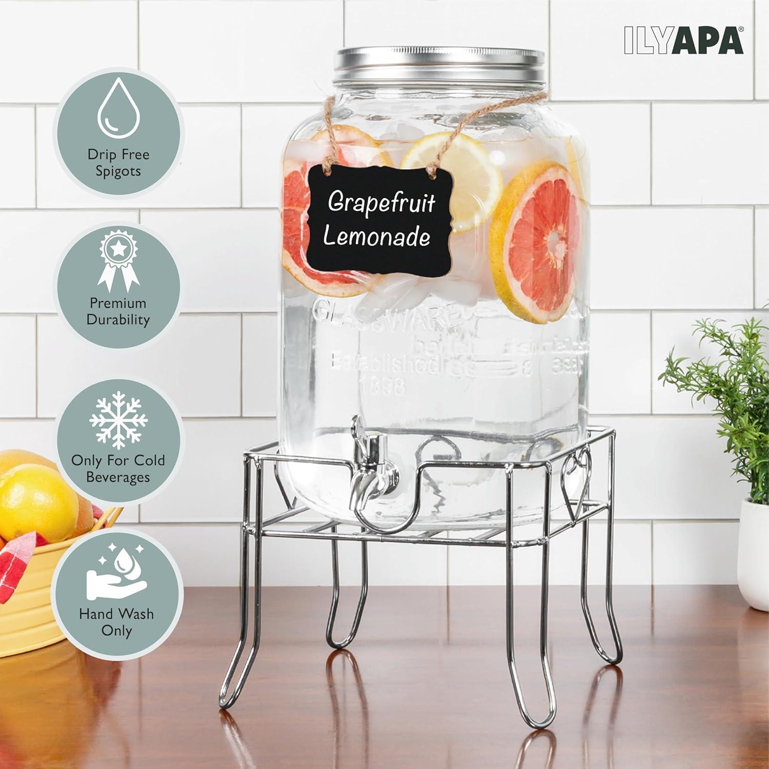 Dispensador de Bebidas de Vidrio Ilyapa 3.78L con Base de Metal