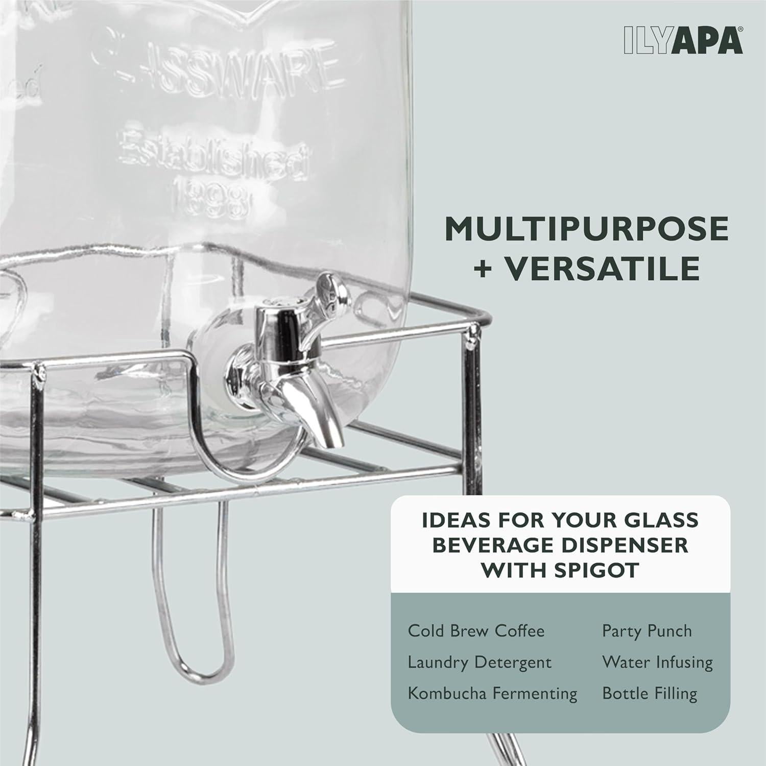 Dispensador de Bebidas de Vidrio Ilyapa 3.78L con Base de Metal