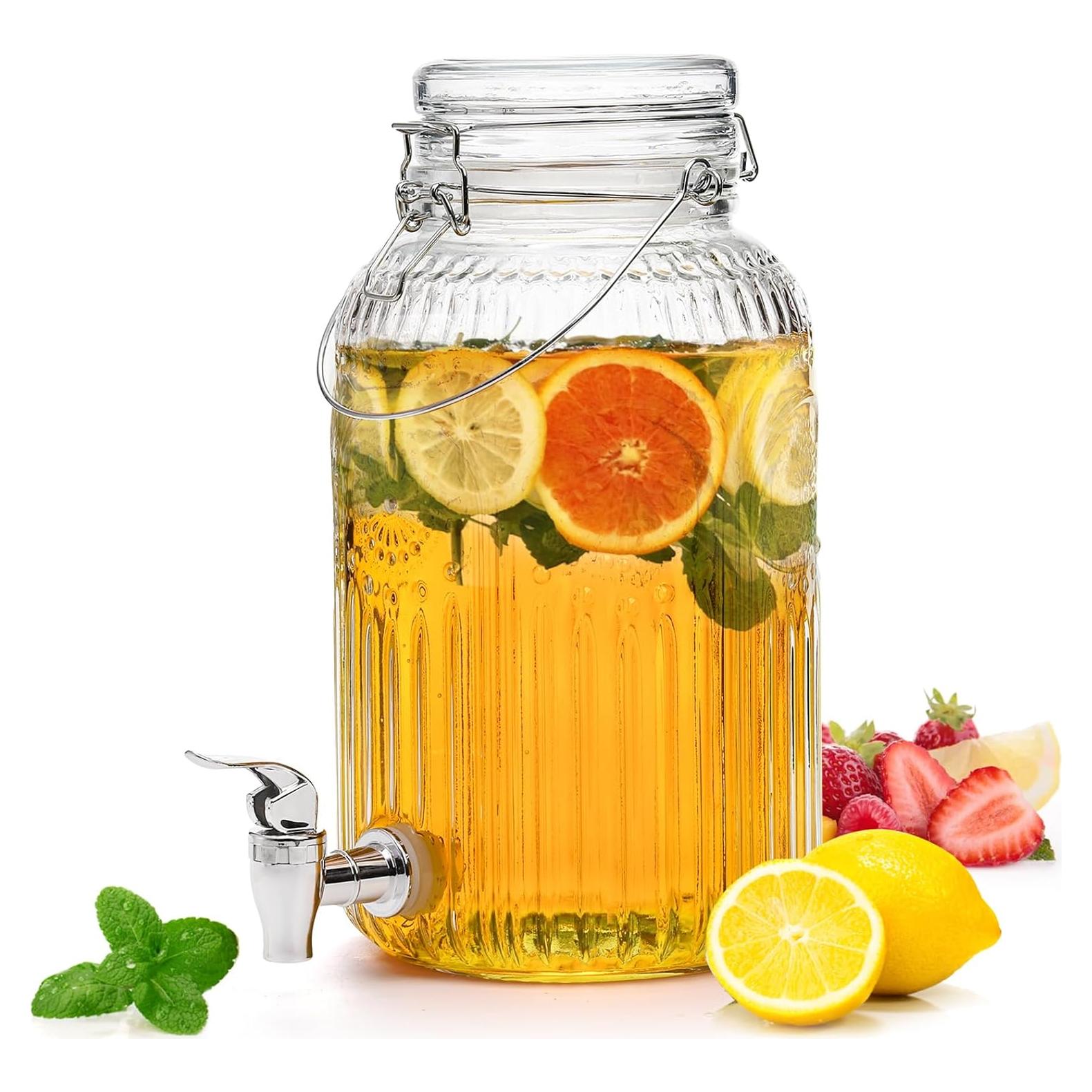 Dispensador de Bebidas de Vidrio Kingrol 4L con Grifo y Tapa