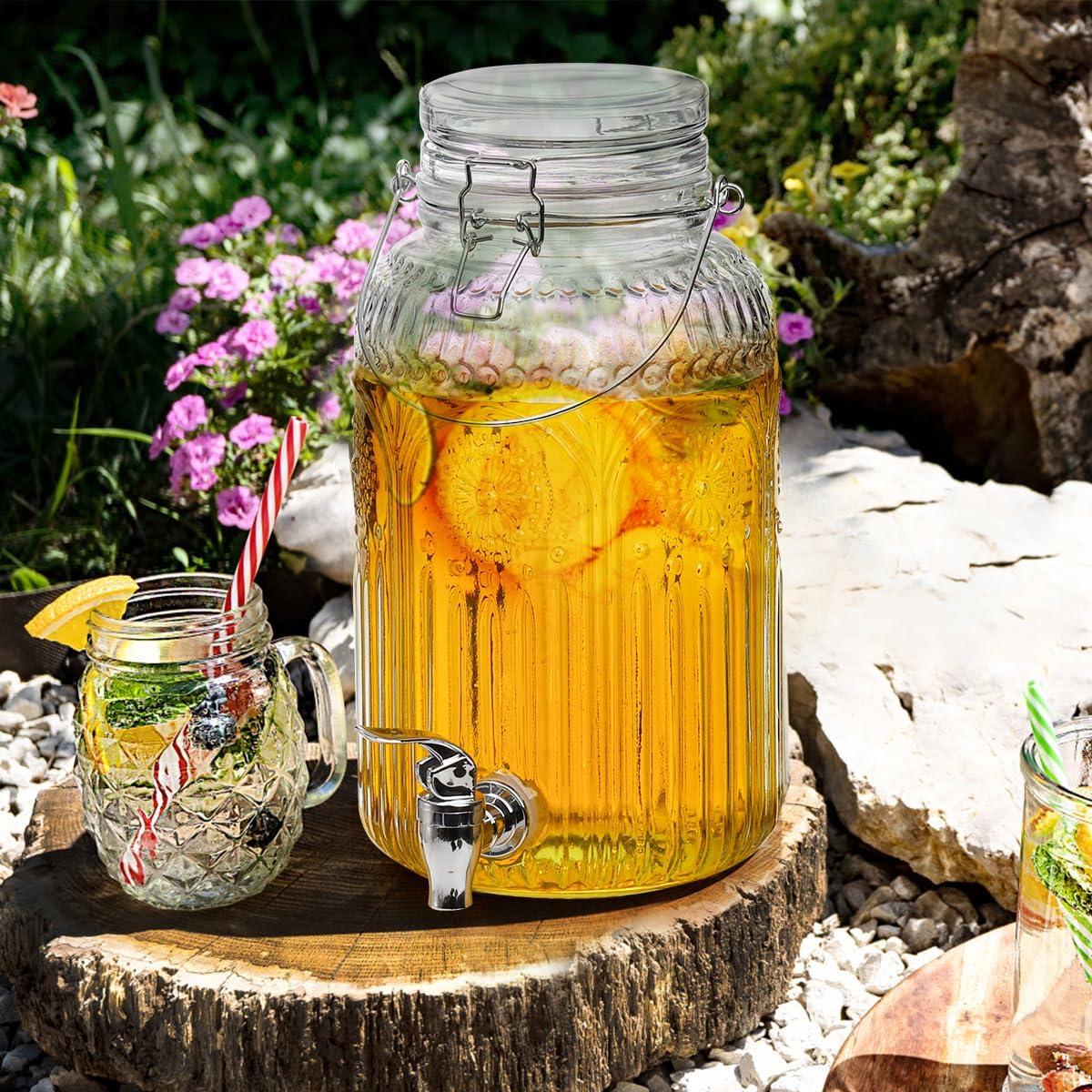 Dispensador de Bebidas de Vidrio Kingrol 4L con Grifo y Tapa