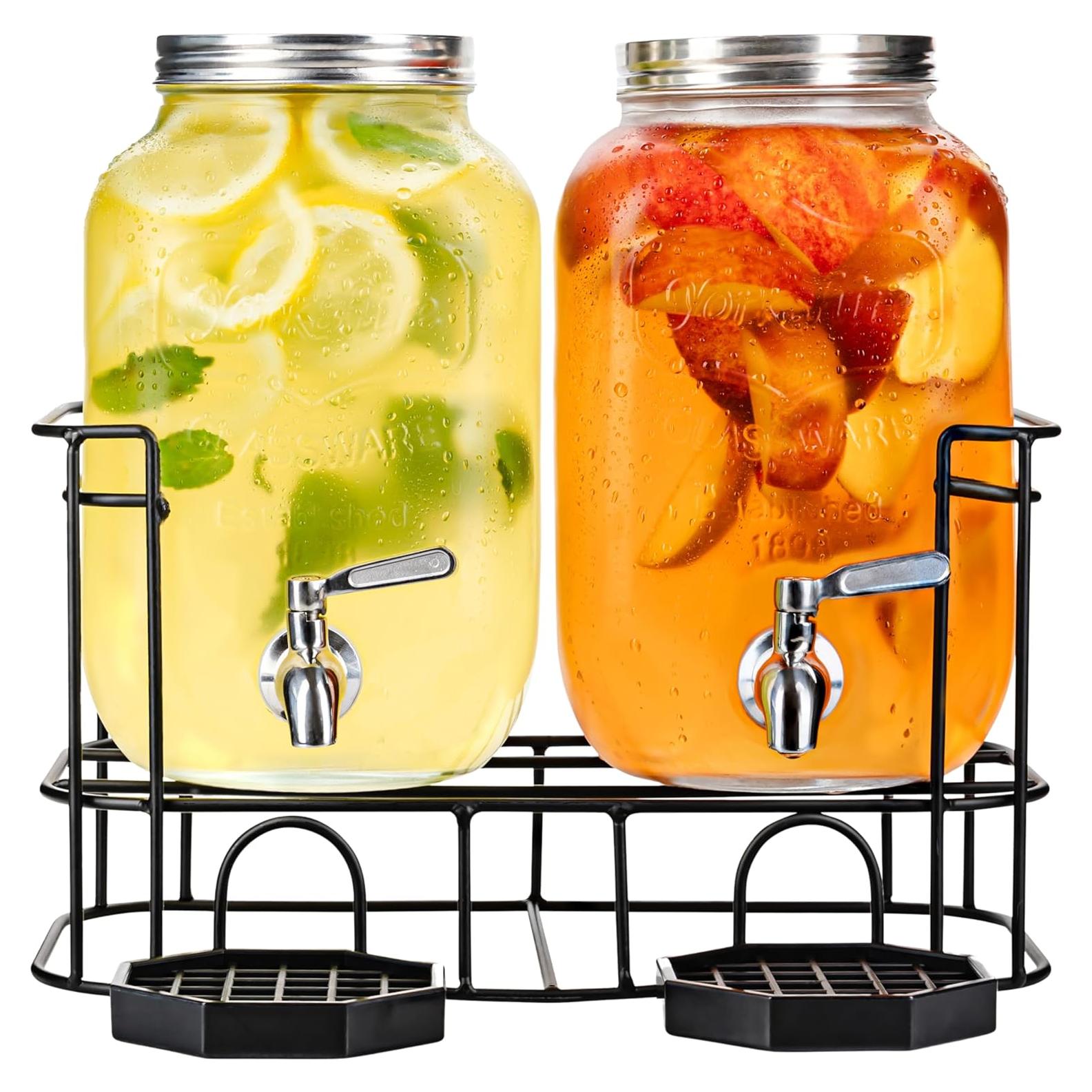 Dispensador Doble de Bebidas Kitchentoolz 3.78L Vidrio y Metal