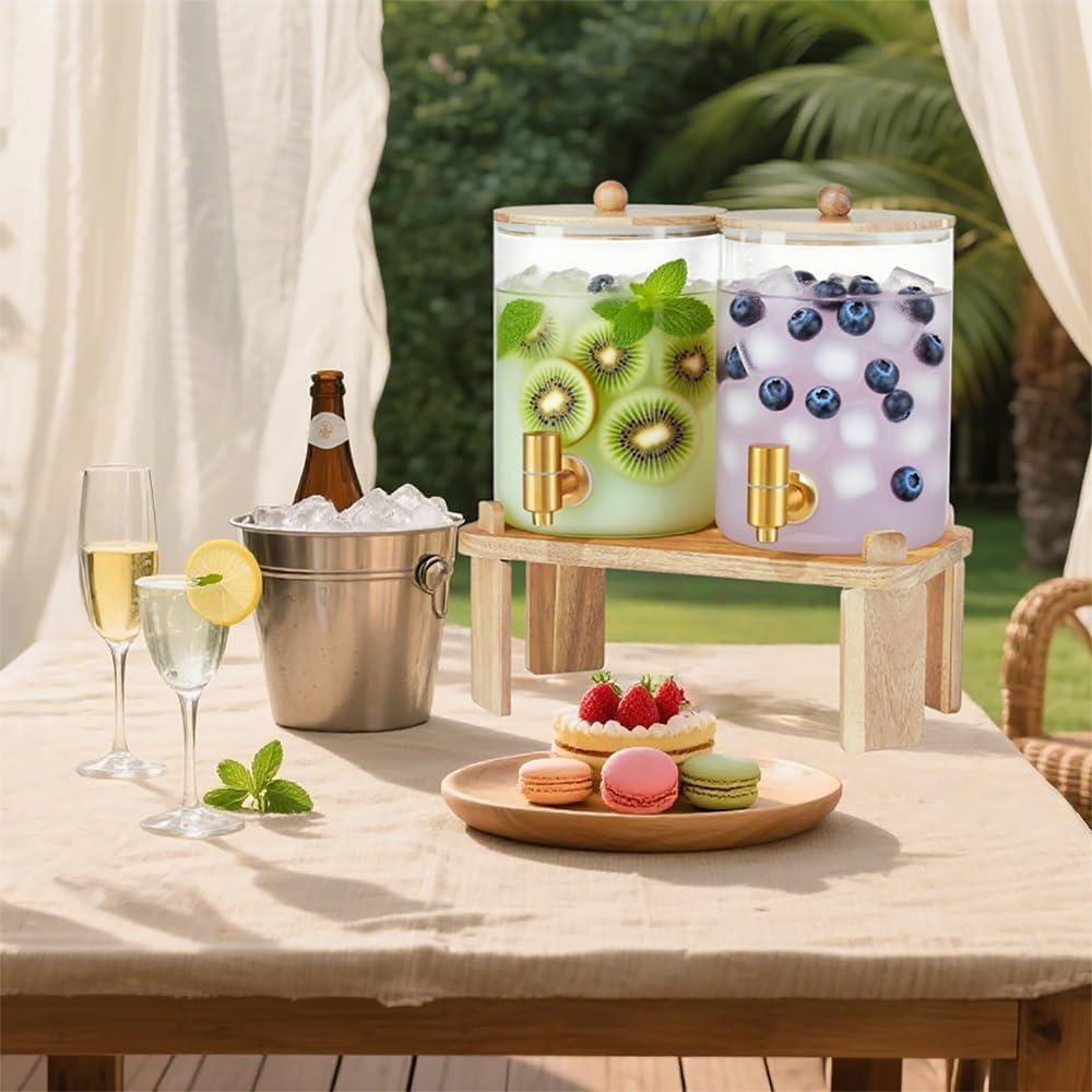 Juego de 2 dispensadores de vidrio FLFNB 3.78L con soporte de madera