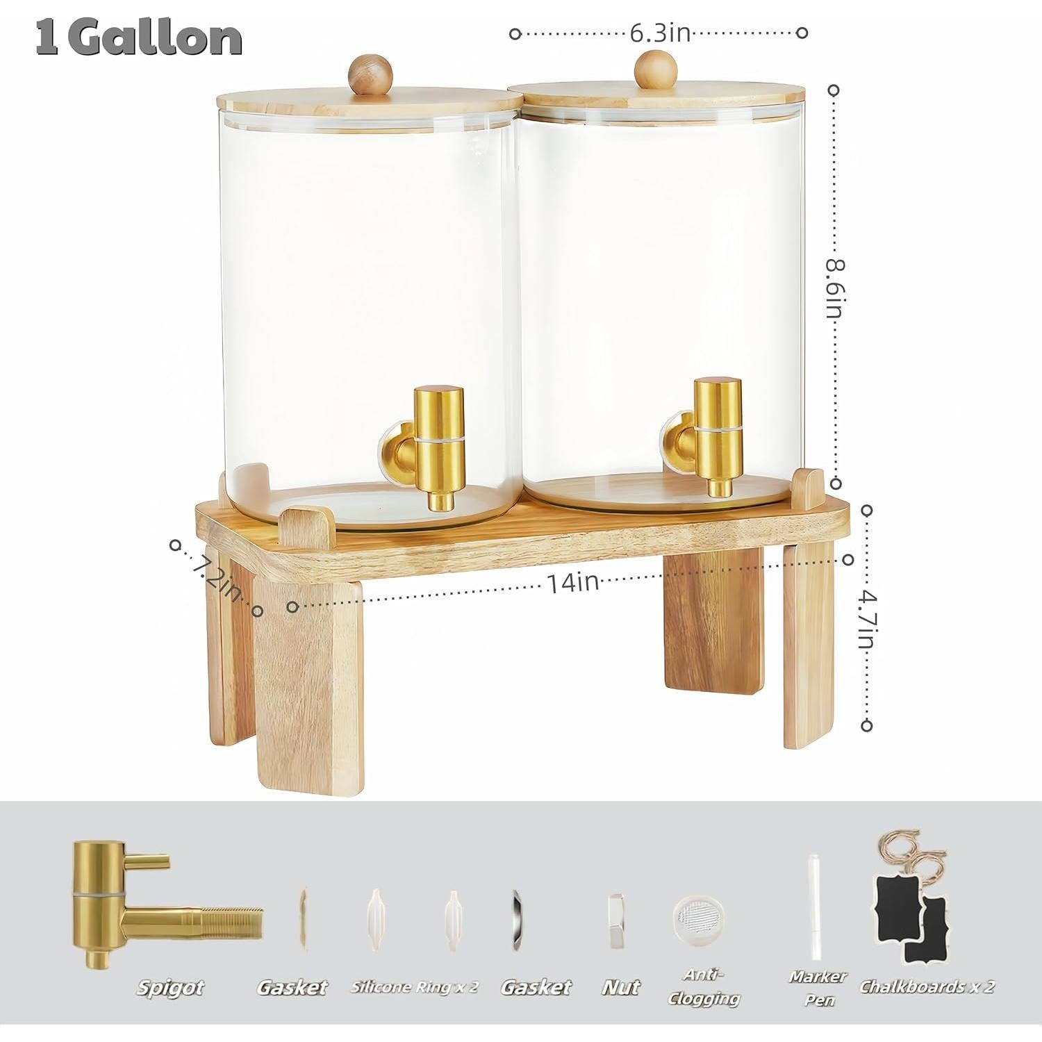 Juego de 2 dispensadores de vidrio FLFNB 3.78L con soporte de madera