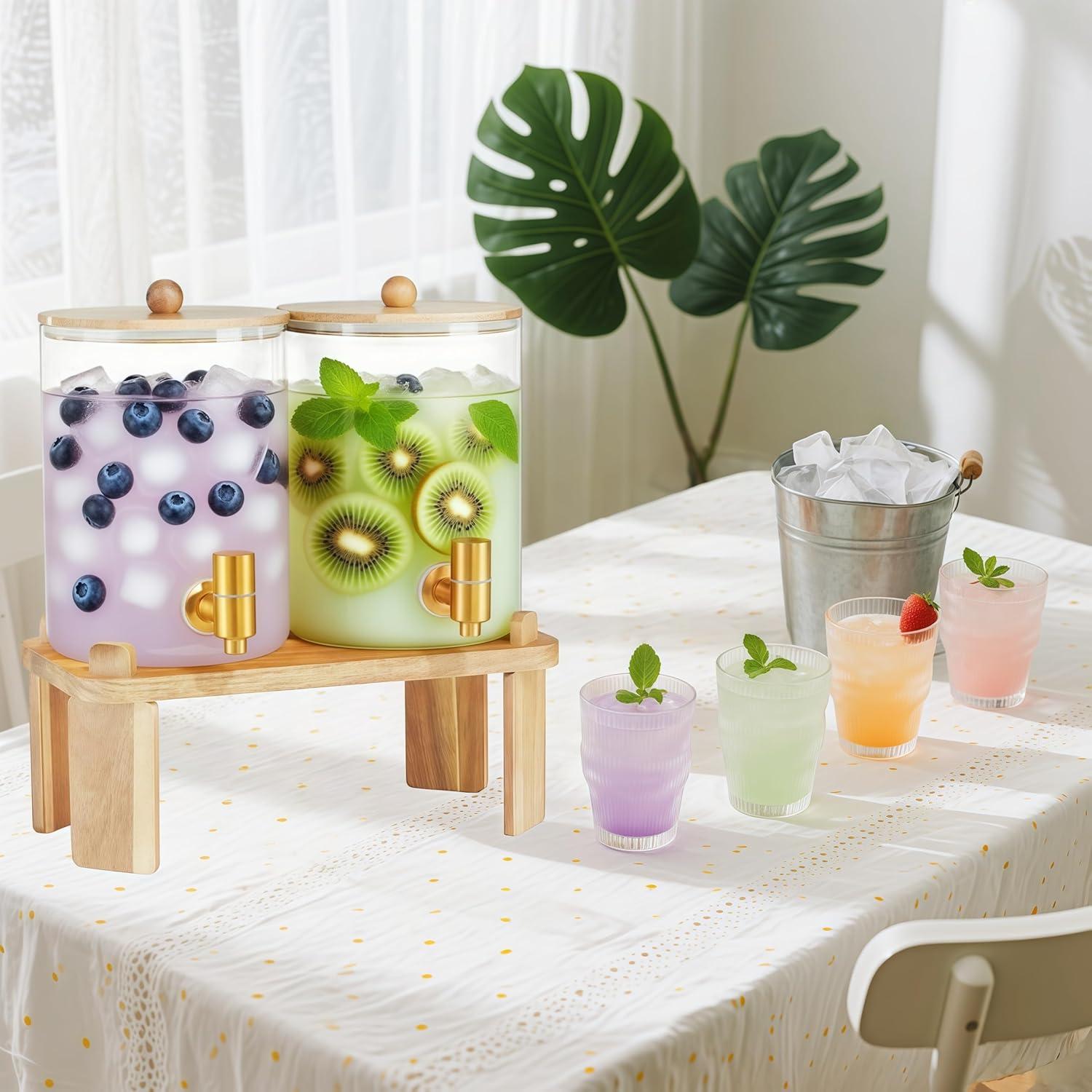 Juego de 2 dispensadores de vidrio FLFNB 3.78L con soporte de madera