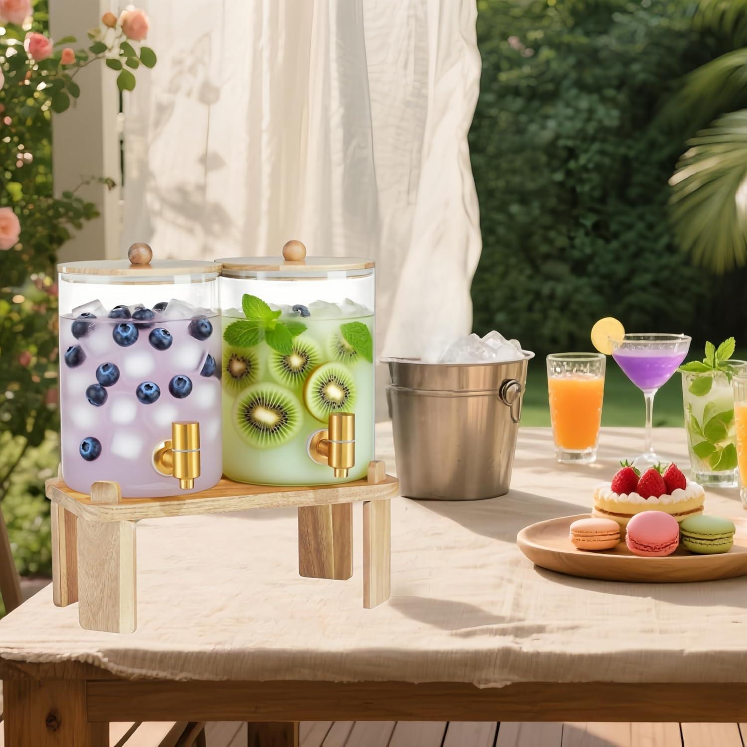 Juego de 2 dispensadores de vidrio FLFNB 3.78L con soporte de madera