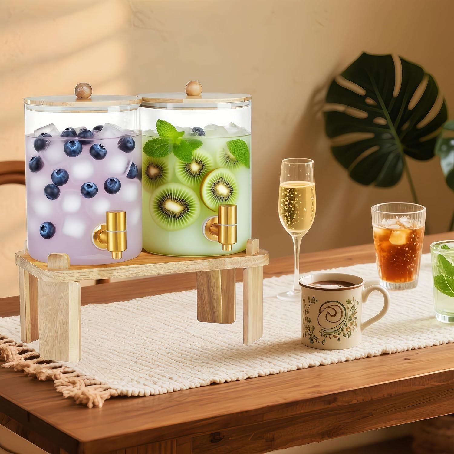 Juego de 2 dispensadores de vidrio FLFNB 3.78L con soporte de madera