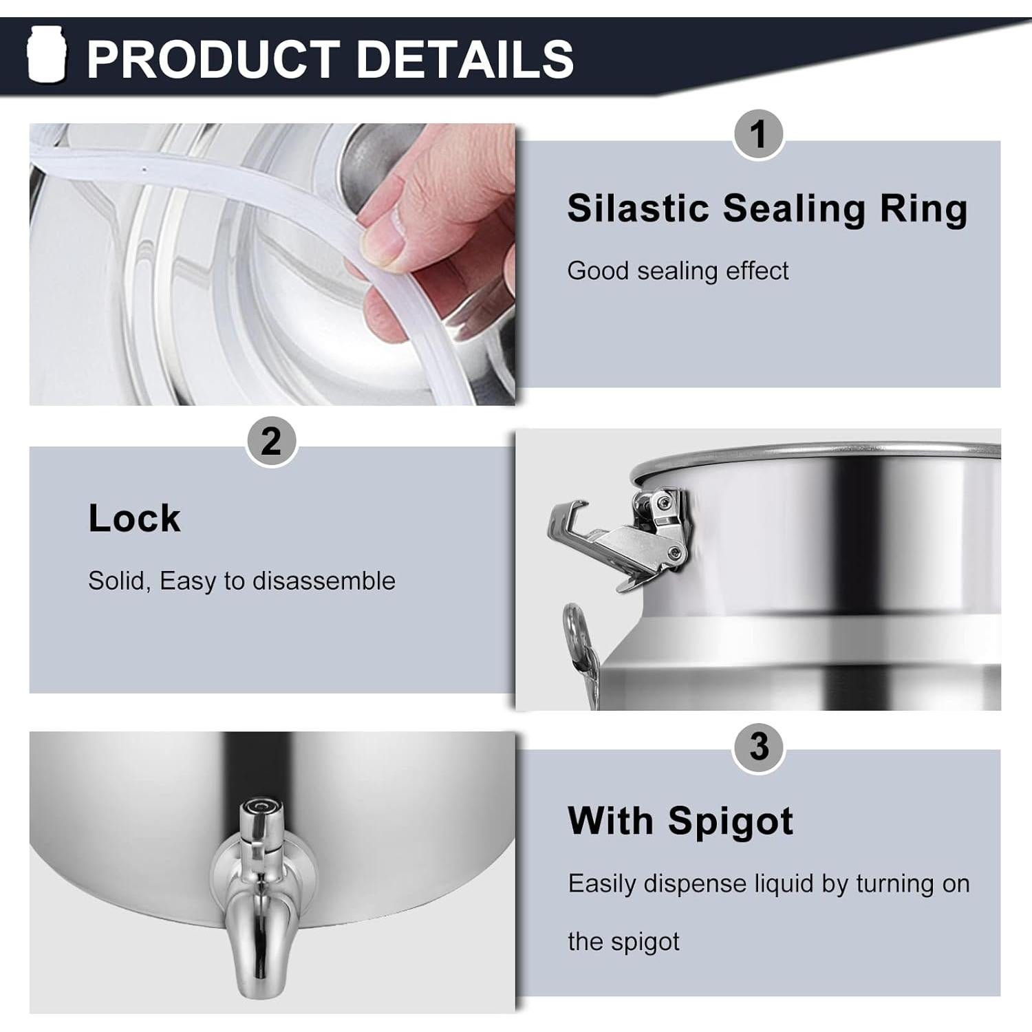 Lata de Leche Acero Inoxidable 304 con Grifo 5 Litros