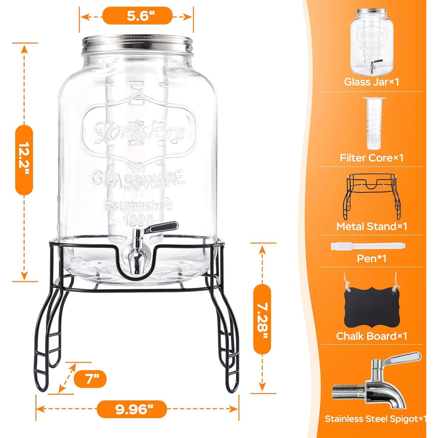 Dispensador de Bebidas de Vidrio JILLSKY 2 Galones con Grifo