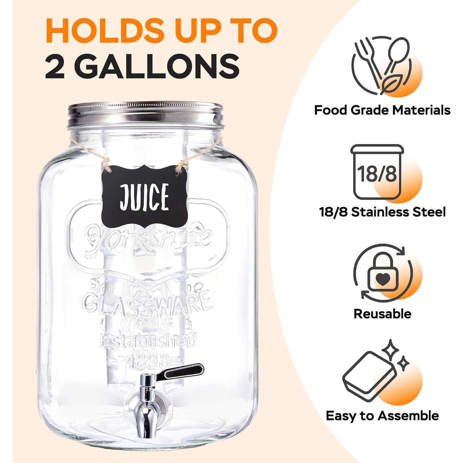 Dispensador de Bebidas de Vidrio JILLSKY 2 Galones con Grifo