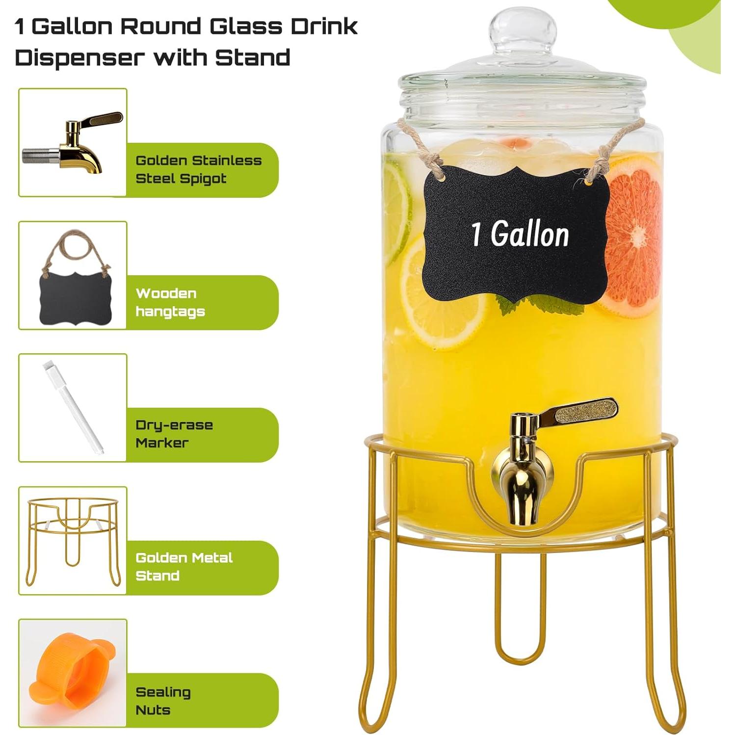 Dispensador de Bebidas de Vidrio 1 Galón DHSBTLS con Grifo