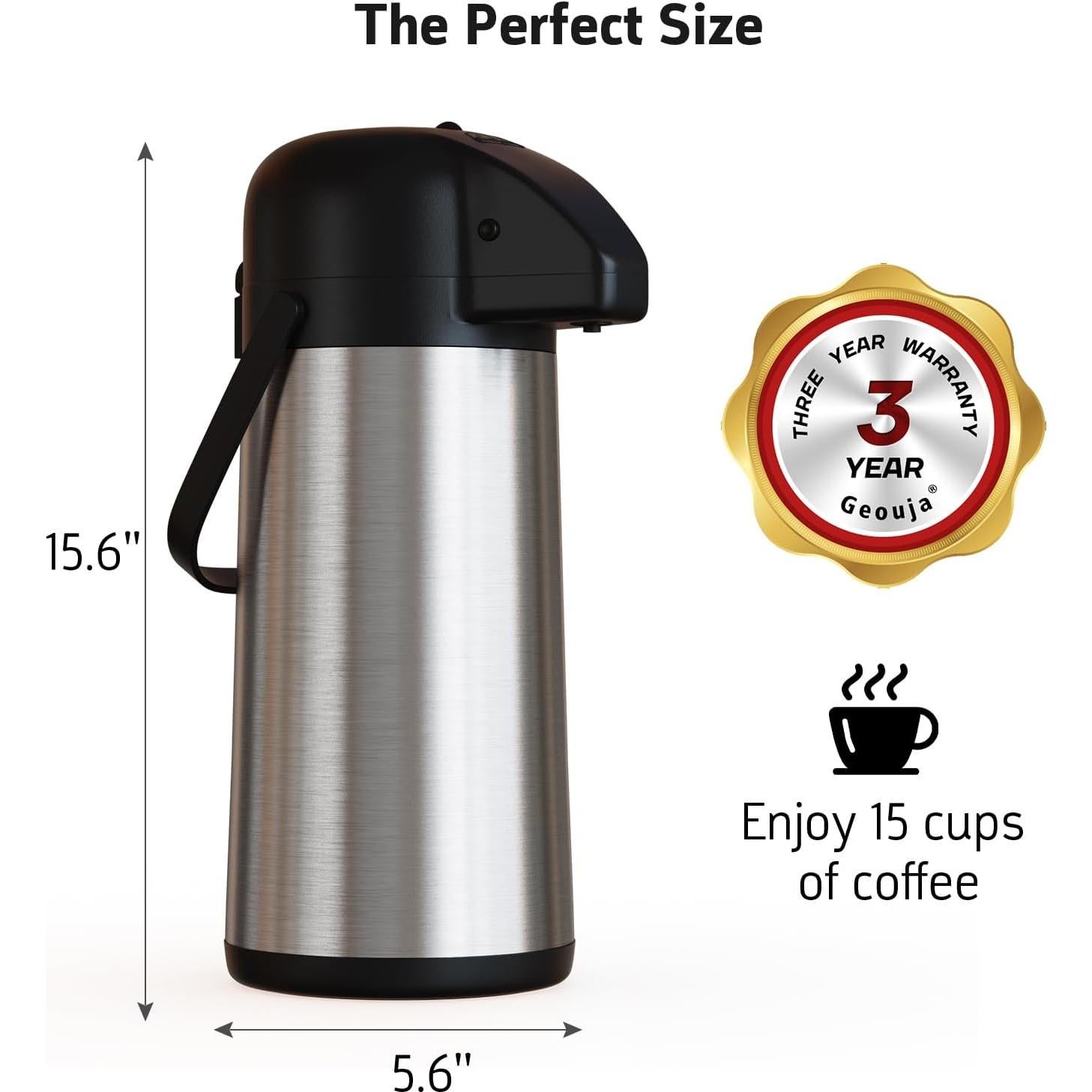 Jarra de Café Geouja 102 Oz Acero Inoxidable Aislada