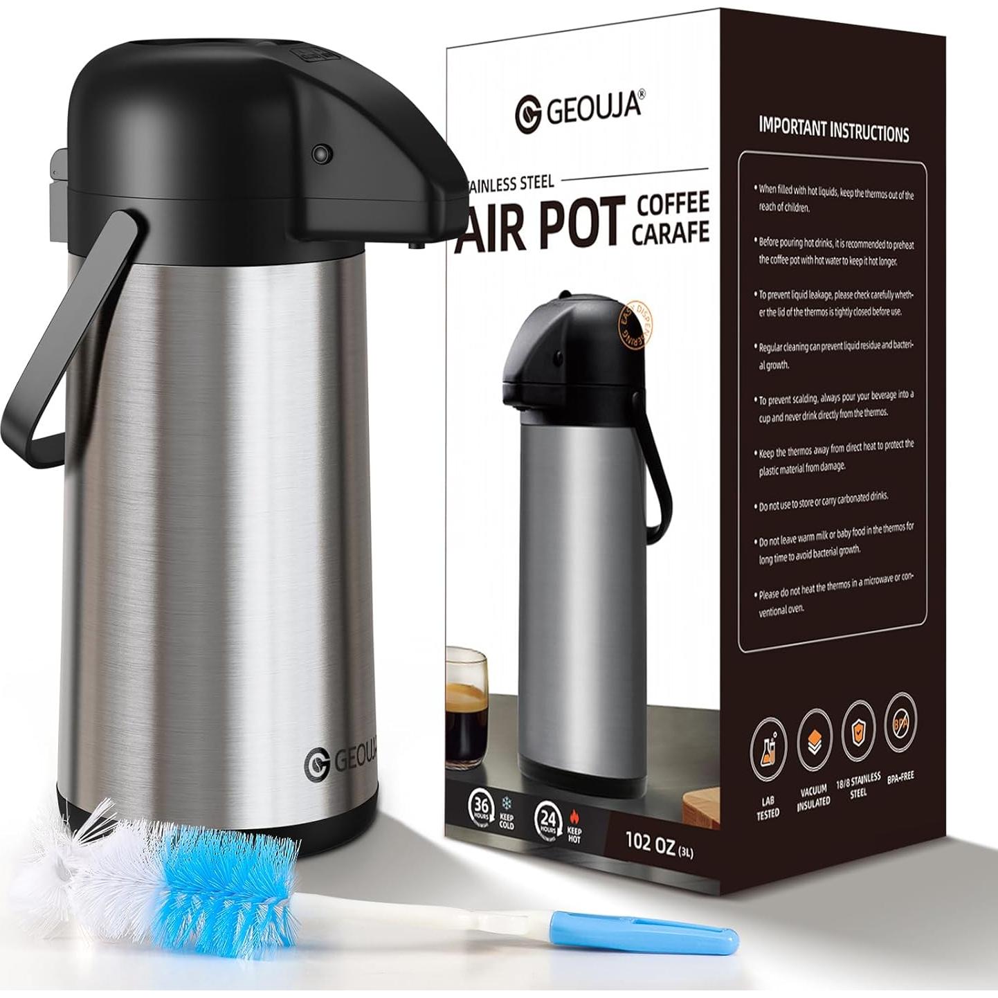 Jarra de Café Geouja 102 Oz Acero Inoxidable Aislada