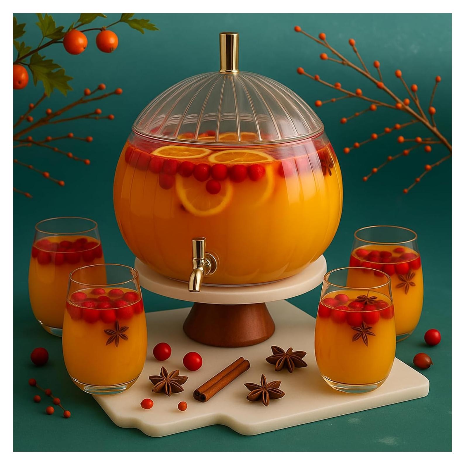 Dispensador de Bebidas Calabaza Potchen 5L con 4 Vasos