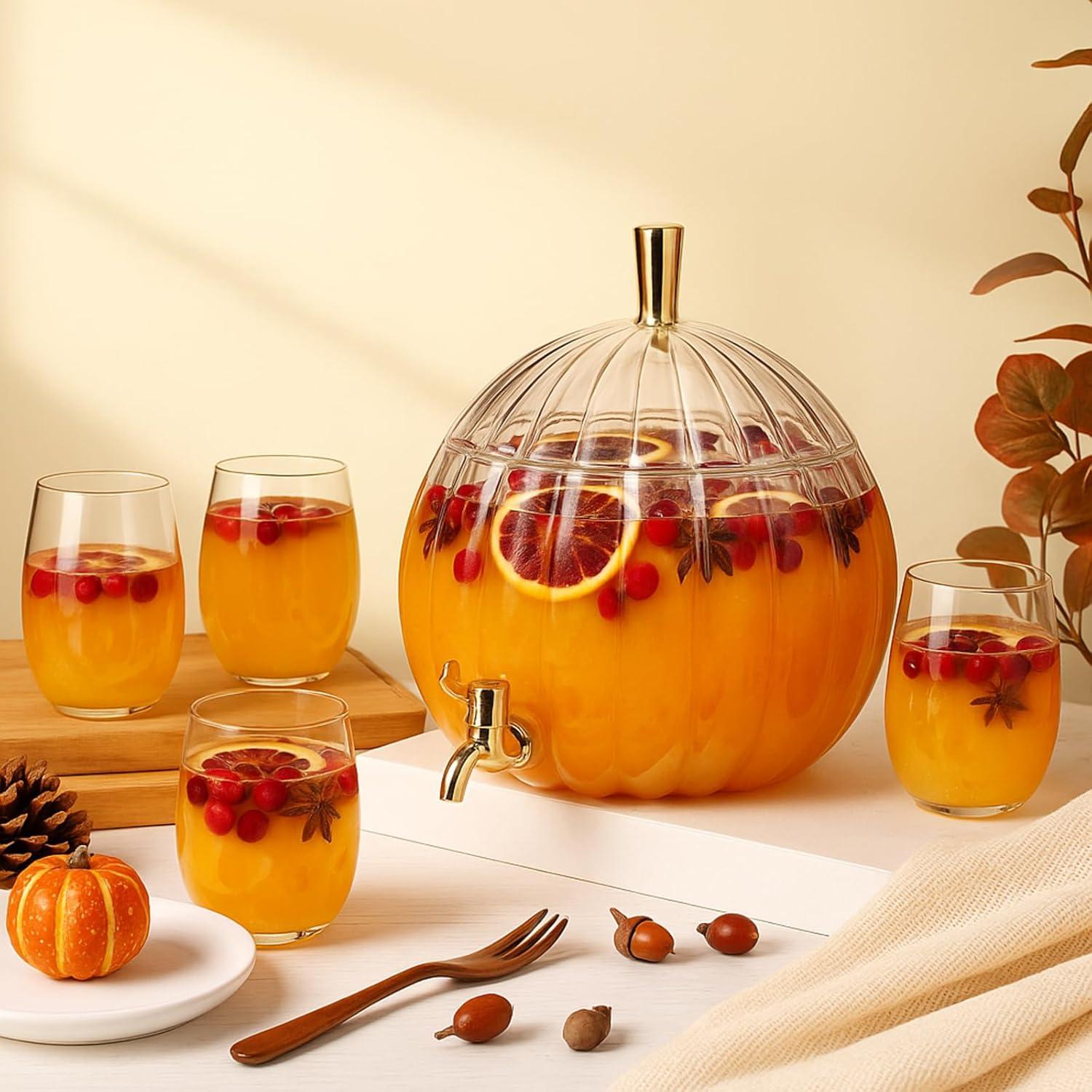 Dispensador de Bebidas Calabaza Potchen 5L con 4 Vasos