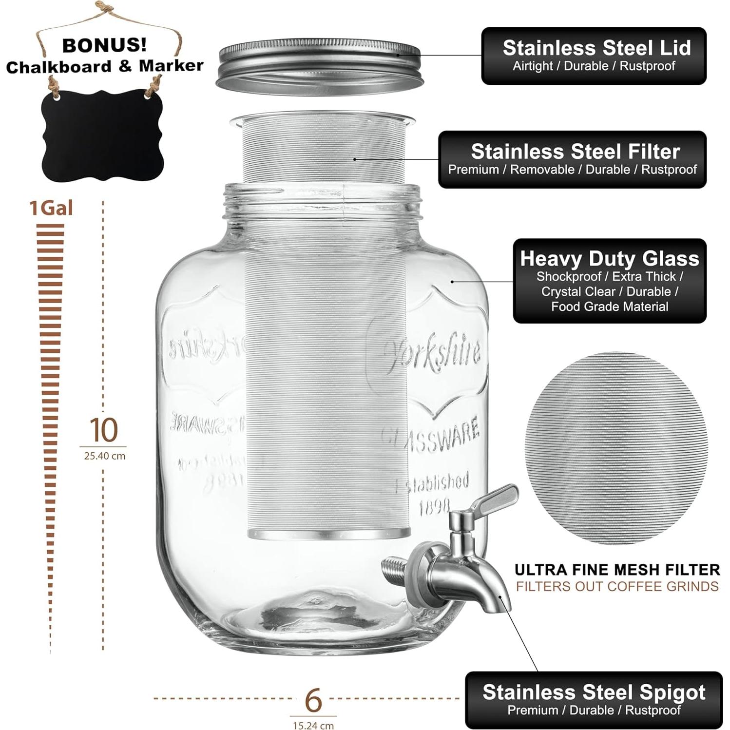 Cafetera Cold Brew Le'raze 1 Galón con Filtro Acero Inoxidable