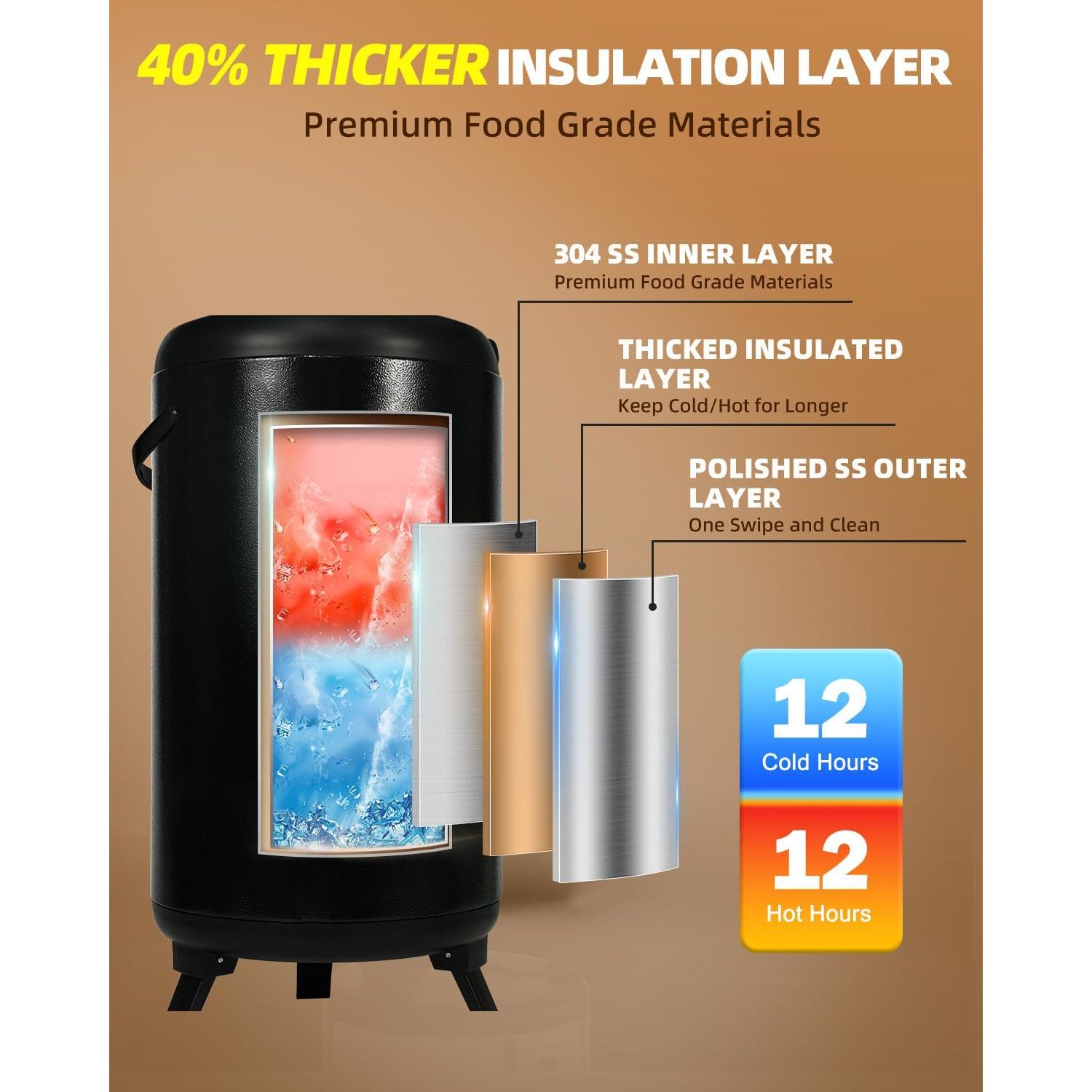 Dispensador de Bebidas Aislado JIVGDN 7.57L Acero Inoxidable Negro