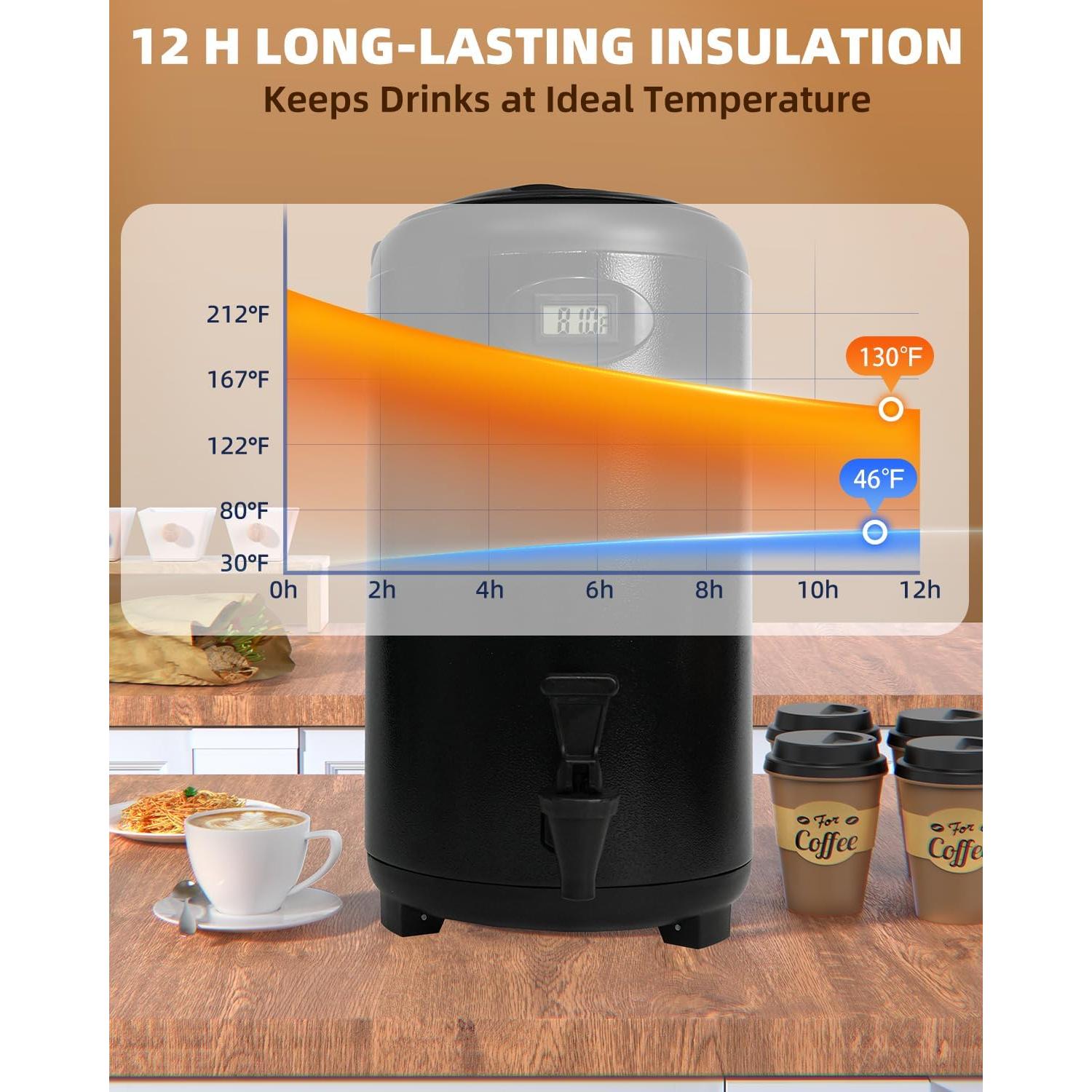 Dispensador de Bebidas Aislado JIVGDN 7.57L Acero Inoxidable Negro