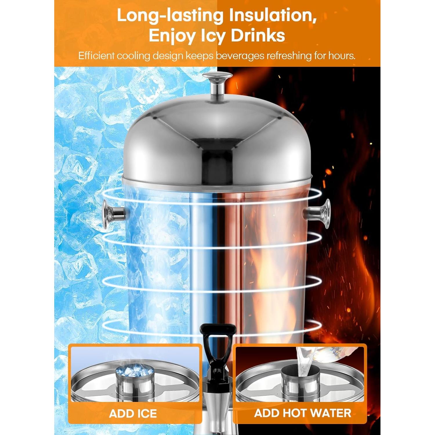 Dispensador de Bebidas FOHERE 17L Acero Inoxidable con Hielo