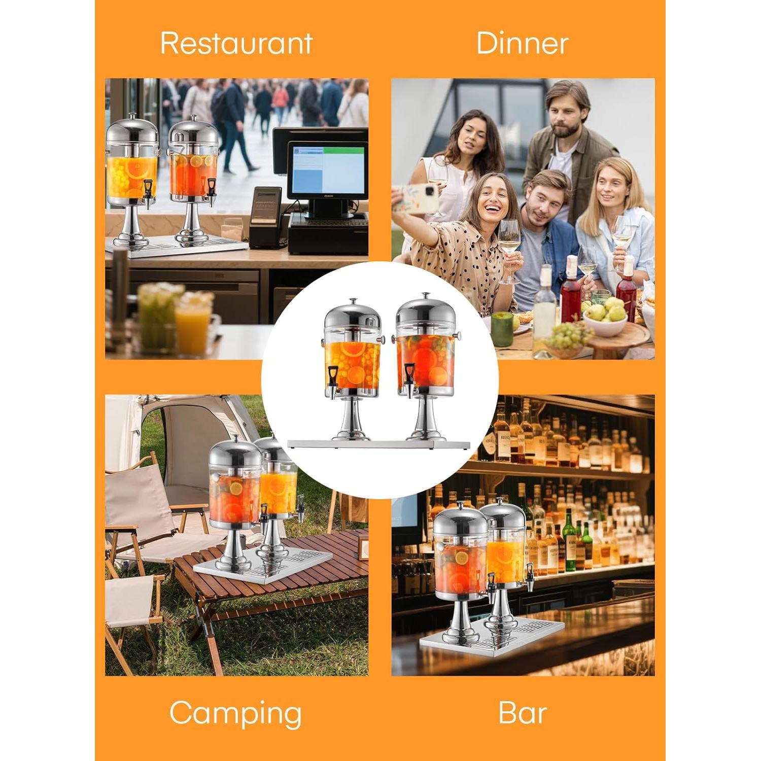 Dispensador de Bebidas FOHERE 17L Acero Inoxidable con Hielo