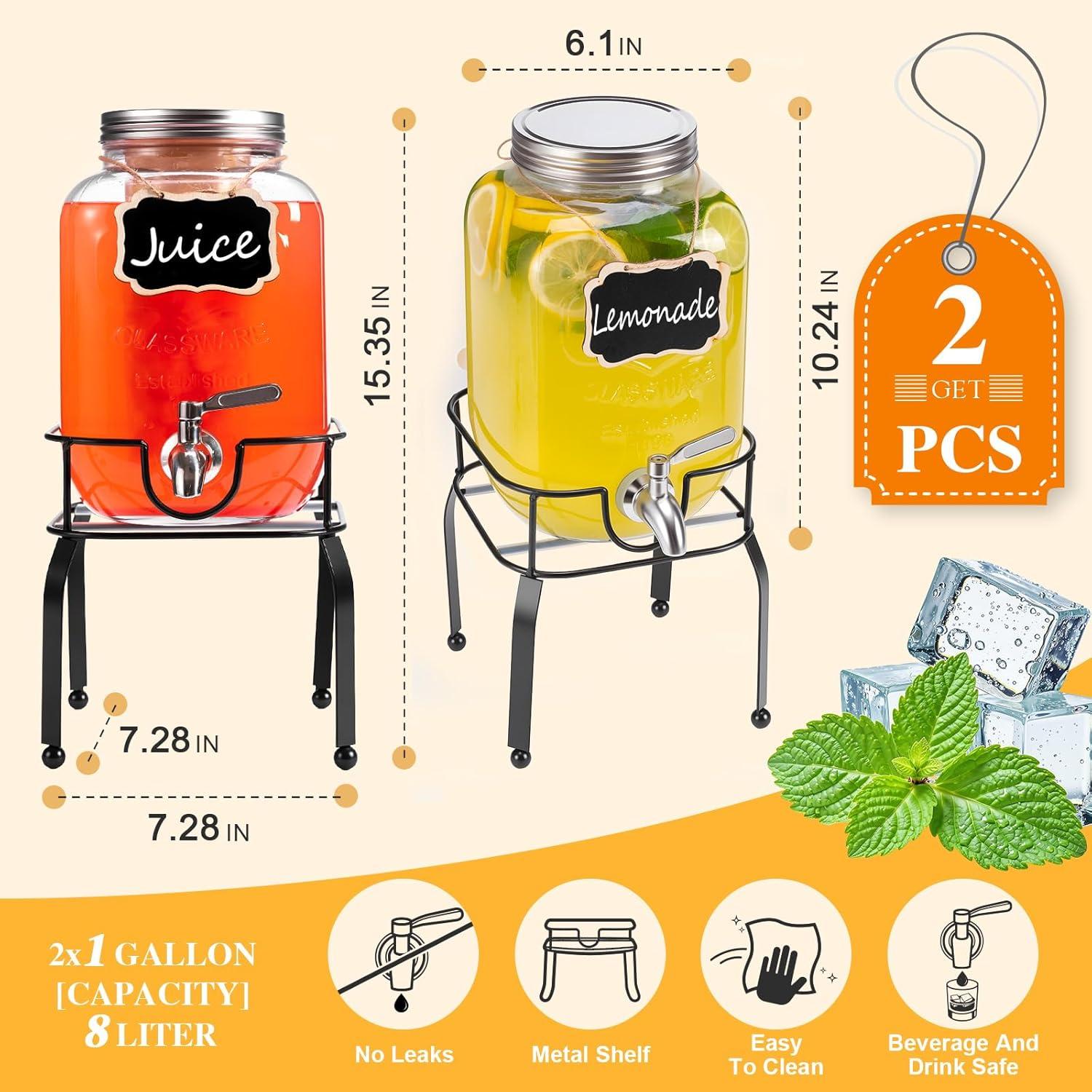 Dispensador de Bebidas de Vidrio RuileMei 30.28L 2 Piezas