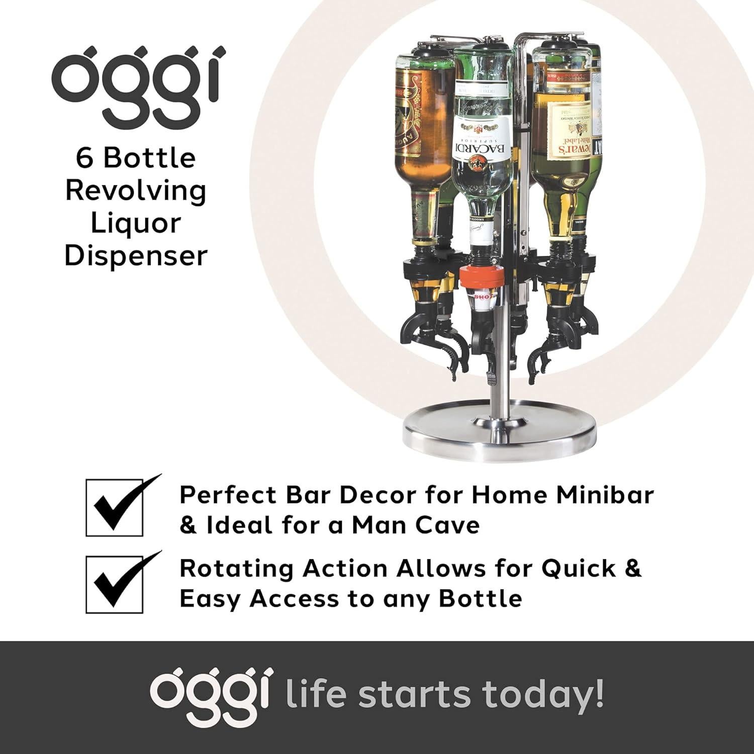 Dispensador de Licor Revolvente OGGI 6 Botellas Acero Inoxidable