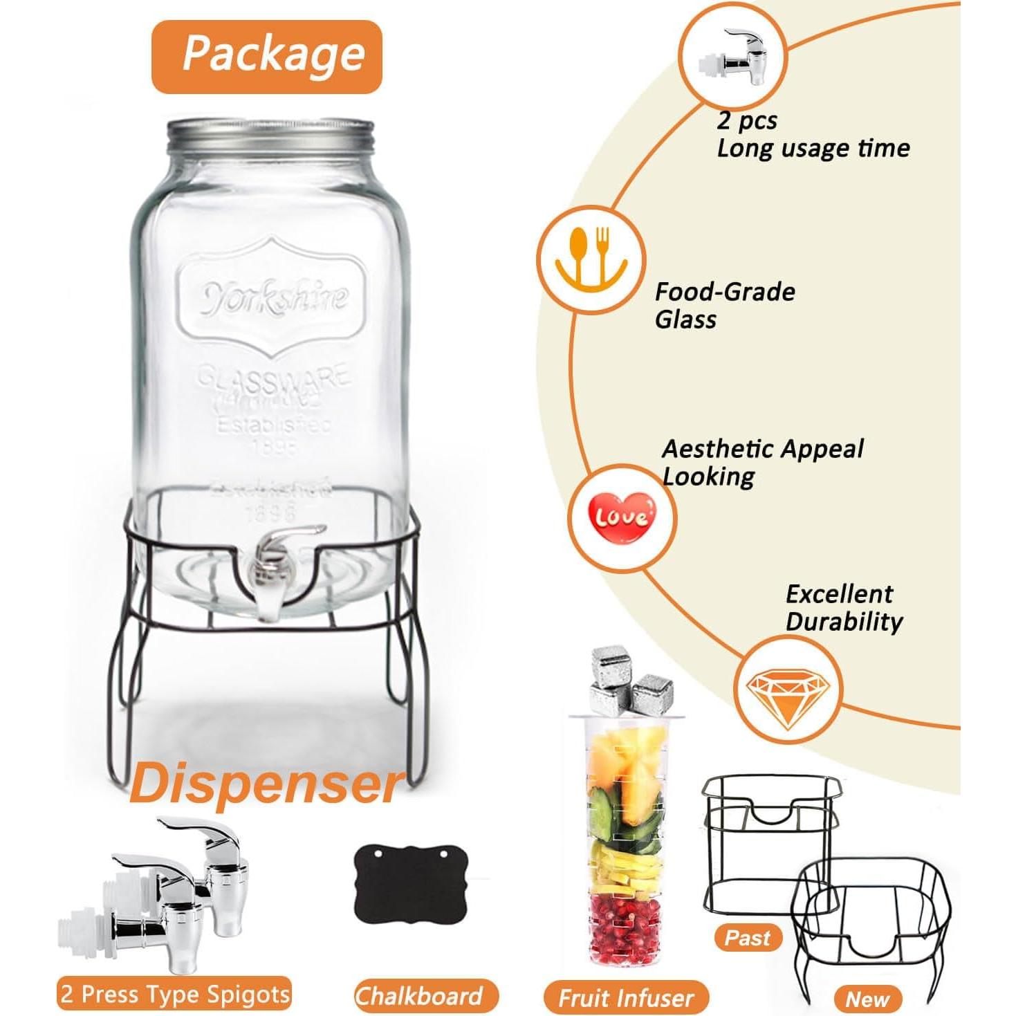 Dispensador de Bebidas de Vidrio Gasgimos 7.57L con 2 Grifos