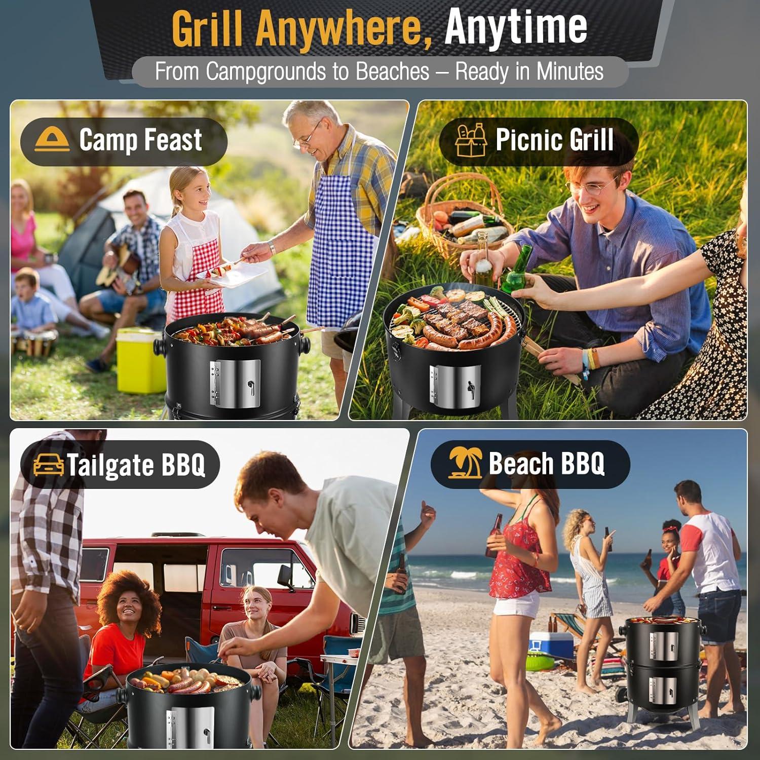 Ahumador de Carbón SUNLIFER 4 en 1 para BBQ 40 cm