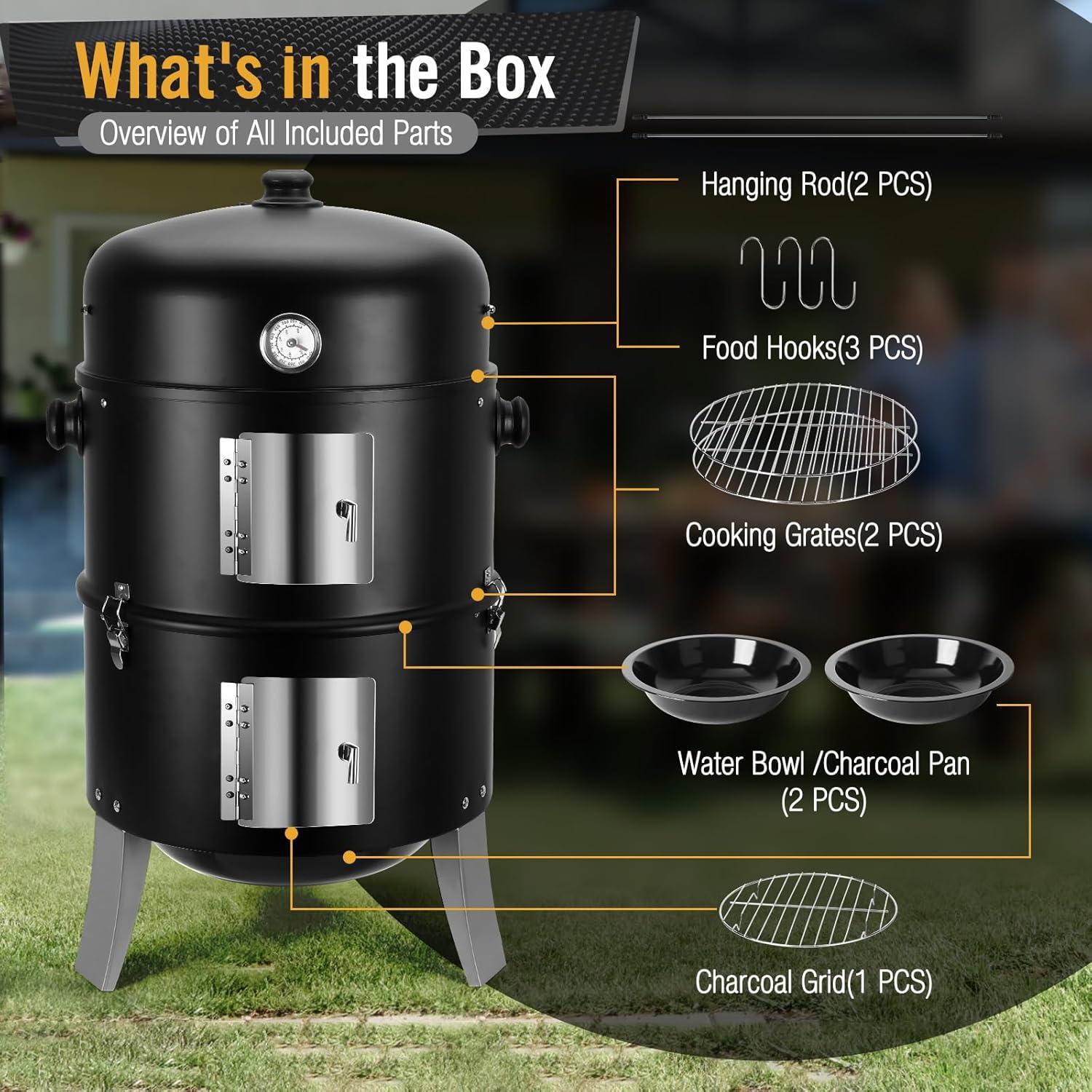 Ahumador de Carbón SUNLIFER 4 en 1 para BBQ 40 cm