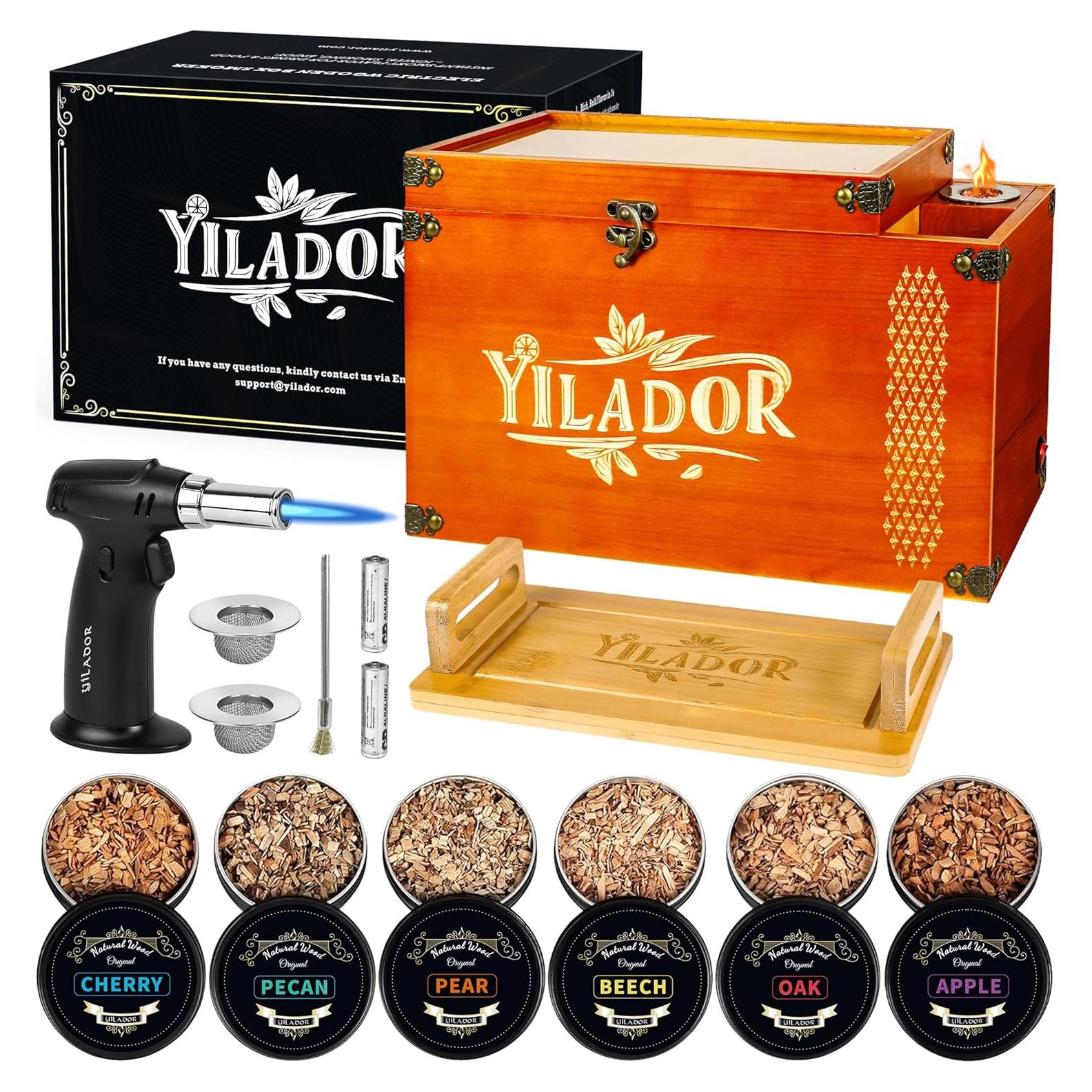 Kit de Ahumador Eléctrico Yilador con Caja de Madera y 6 Astillas