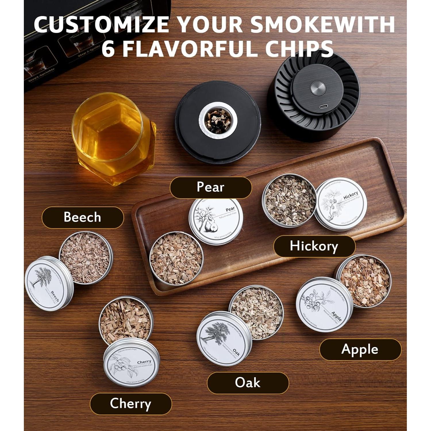 Ahumador Eléctrico de Whisky PHYRLRDOW con 6 Chips de Madera