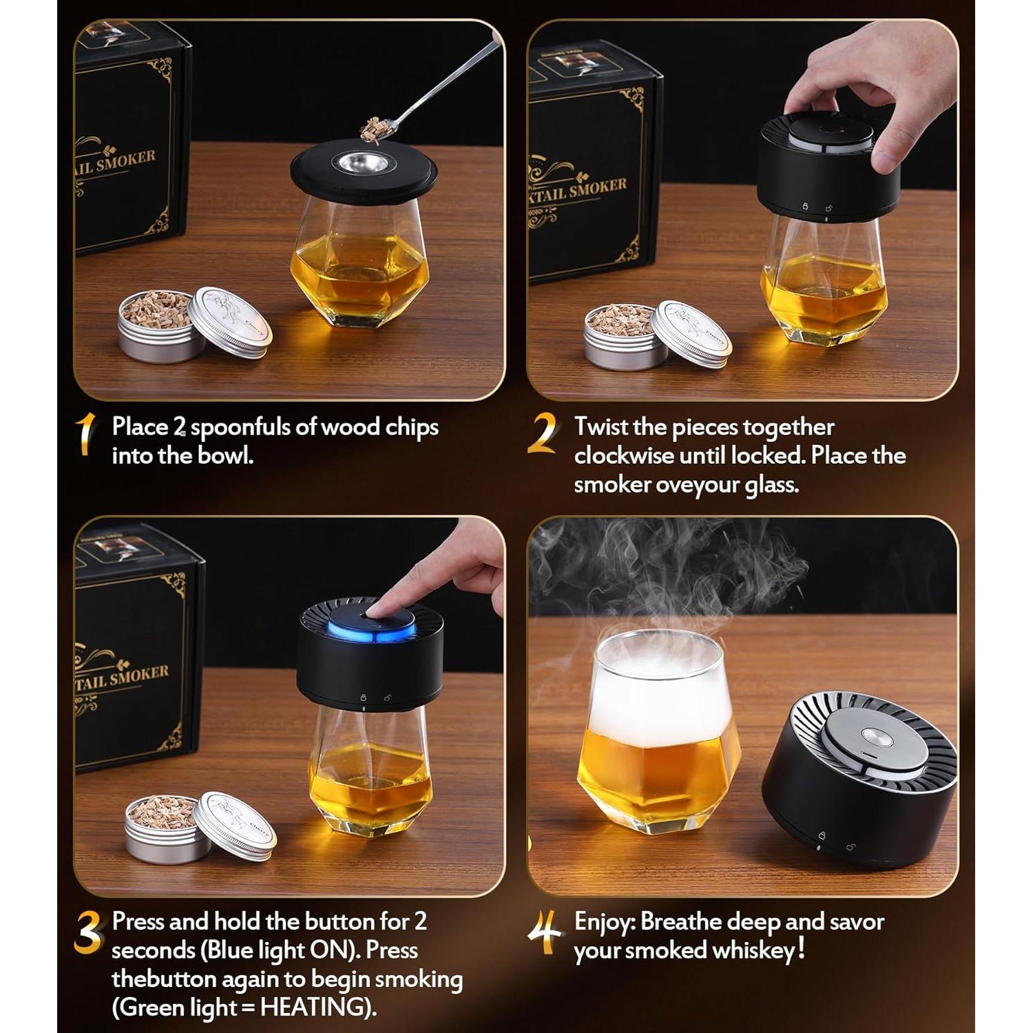 Ahumador Eléctrico de Whisky PHYRLRDOW con 6 Chips de Madera