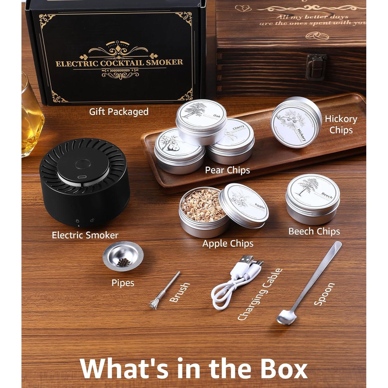 Ahumador Eléctrico de Whisky PHYRLRDOW con 6 Chips de Madera