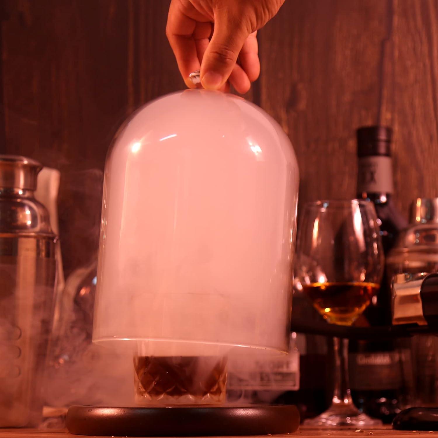 Cloche para Ahumar Comida y Bebidas TMKEFFC con Base de Madera