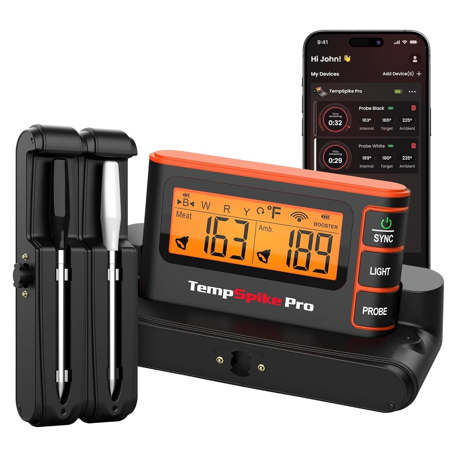 Termómetro de Carne Inalámbrico ThermoPro TempSpike Pro, Digital, WiFi/Bluetooth, Sonda Desmontable, Resistente al Calor 565°C