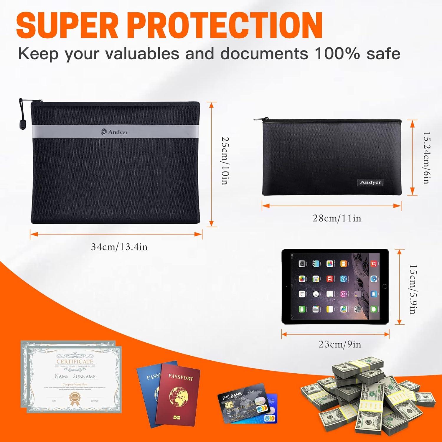 Bolsa a Prueba de Fuego Andyer 2 Piezas 34x25 cm y 28x15 cm