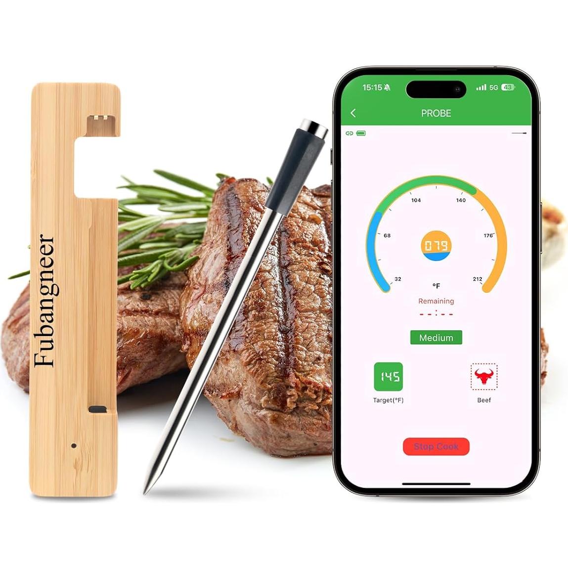 Termómetro de Carne Bluetooth Fubangneer IP68 Inalámbrico