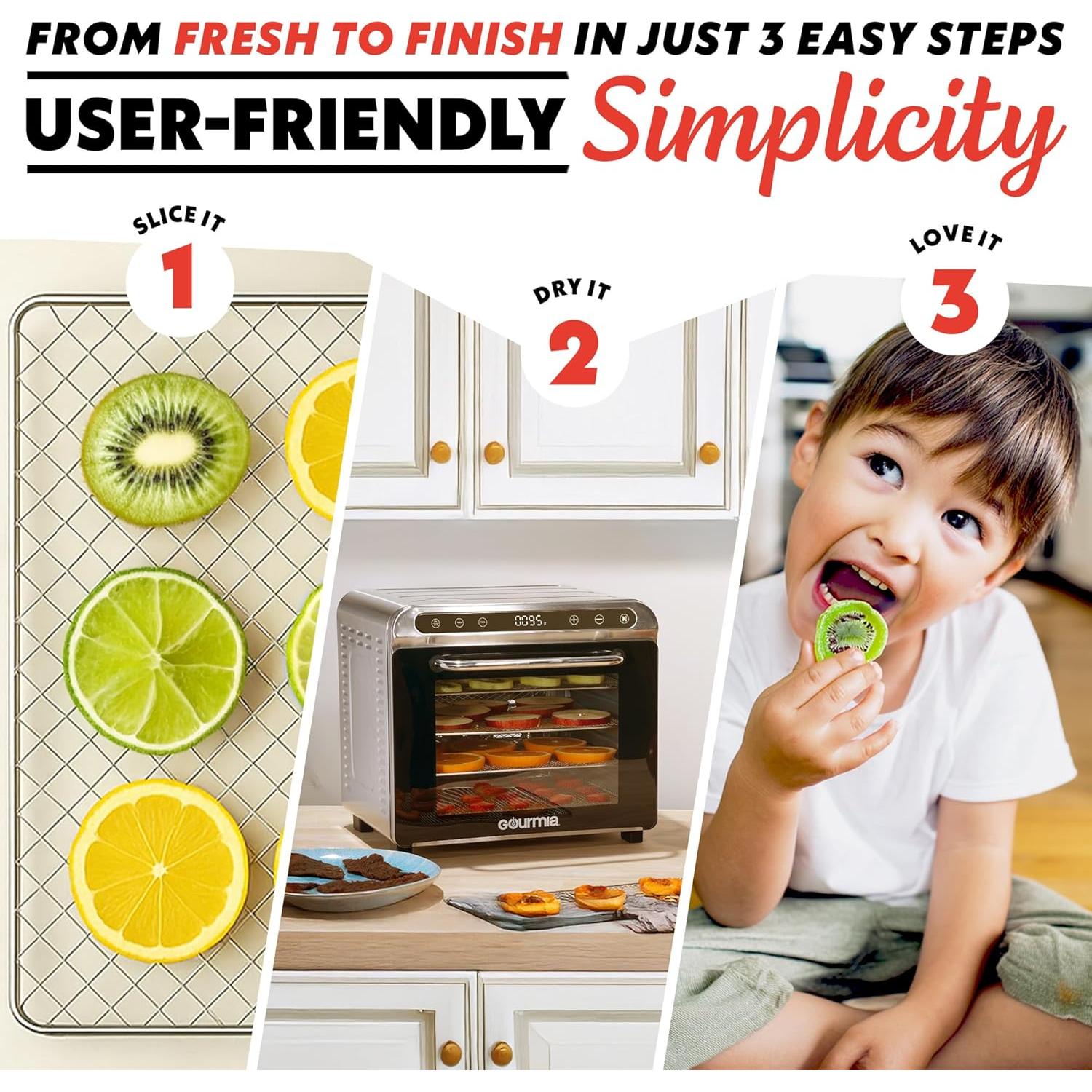 Deshidratador de Alimentos Gourmia GFD1620 8 Bandejas Acero Inoxidable