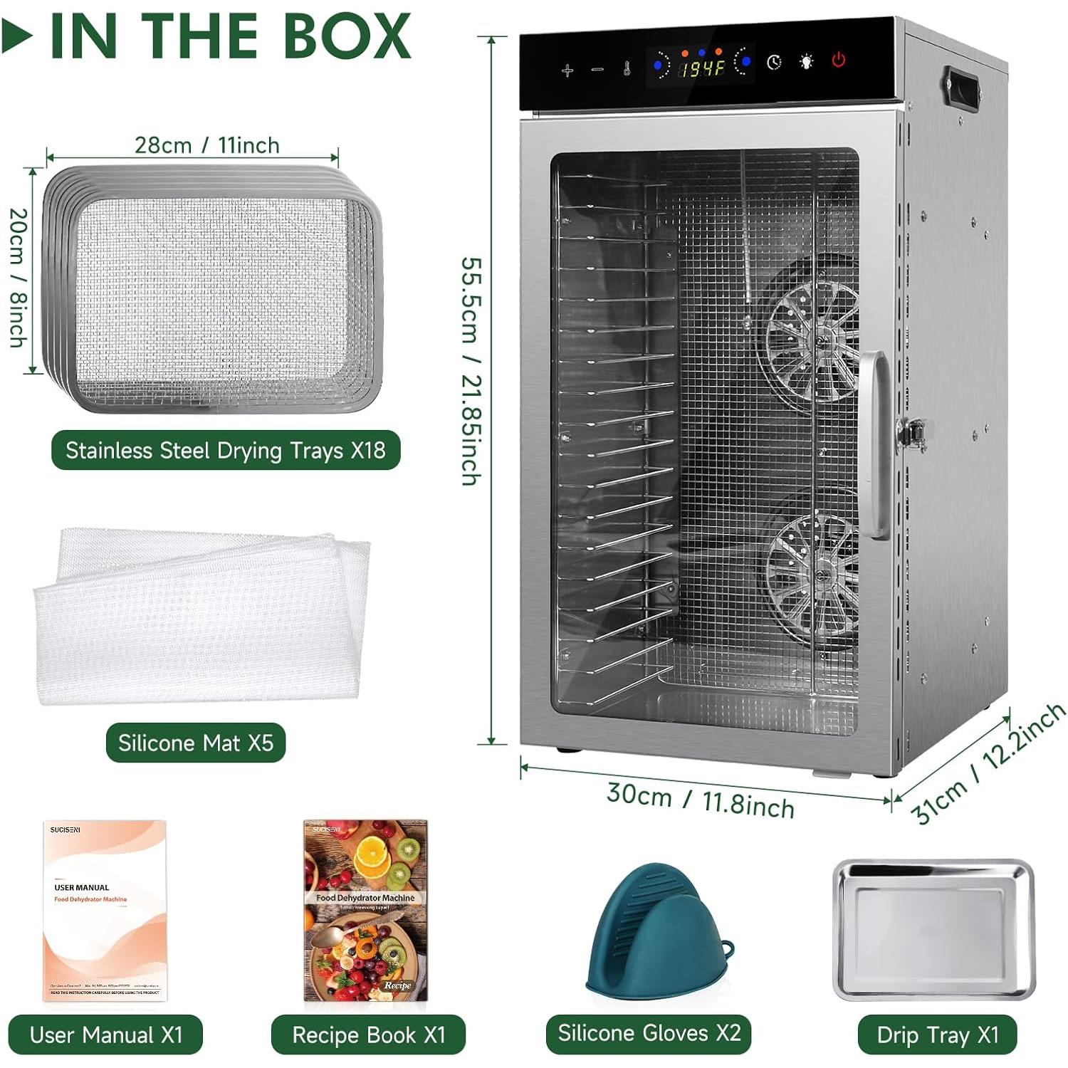 Deshidratador de Alimentos SUCISENI 1000W 18 Bandejas Acero Inoxidable