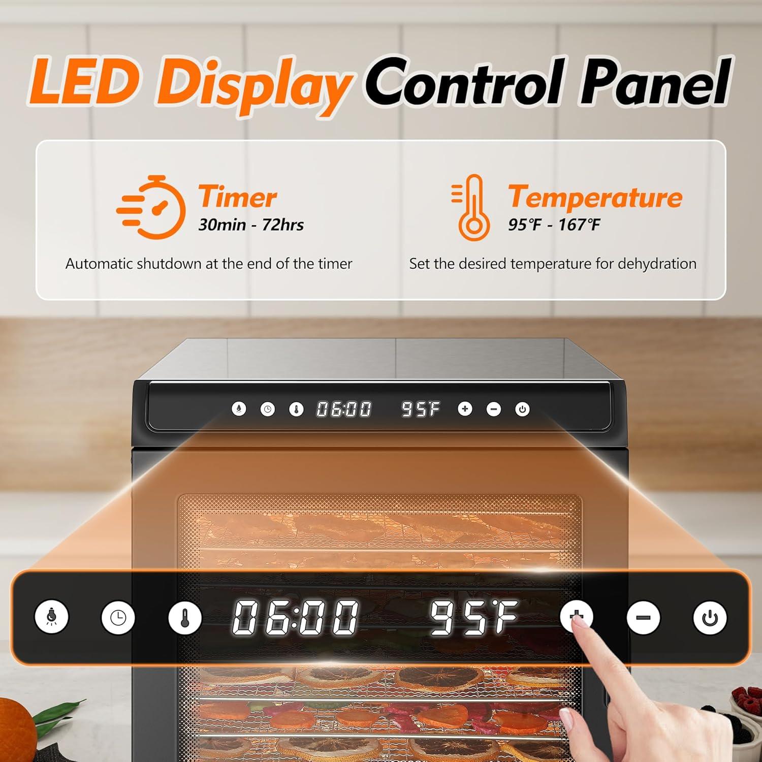 Deshidratador de Alimentos Amzgachfktch 12 Bandejas Acero Inoxidable 1300W