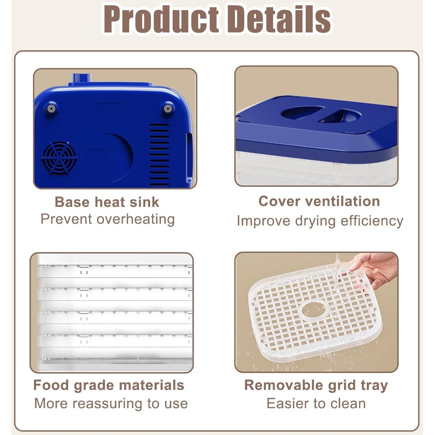 Deshidratador de Alimentos Vingtank 5 Bandejas 420W 35-70°C