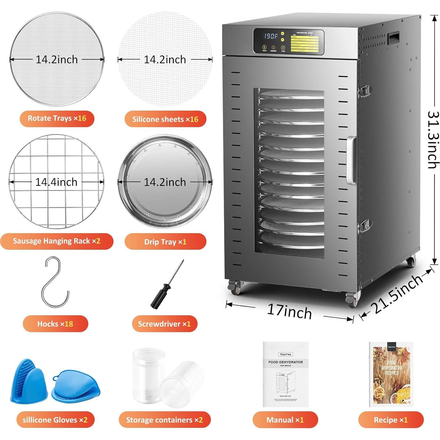 Deshidratador de Alimentos Septree DBC-16H02 16 Bandejas 1500W