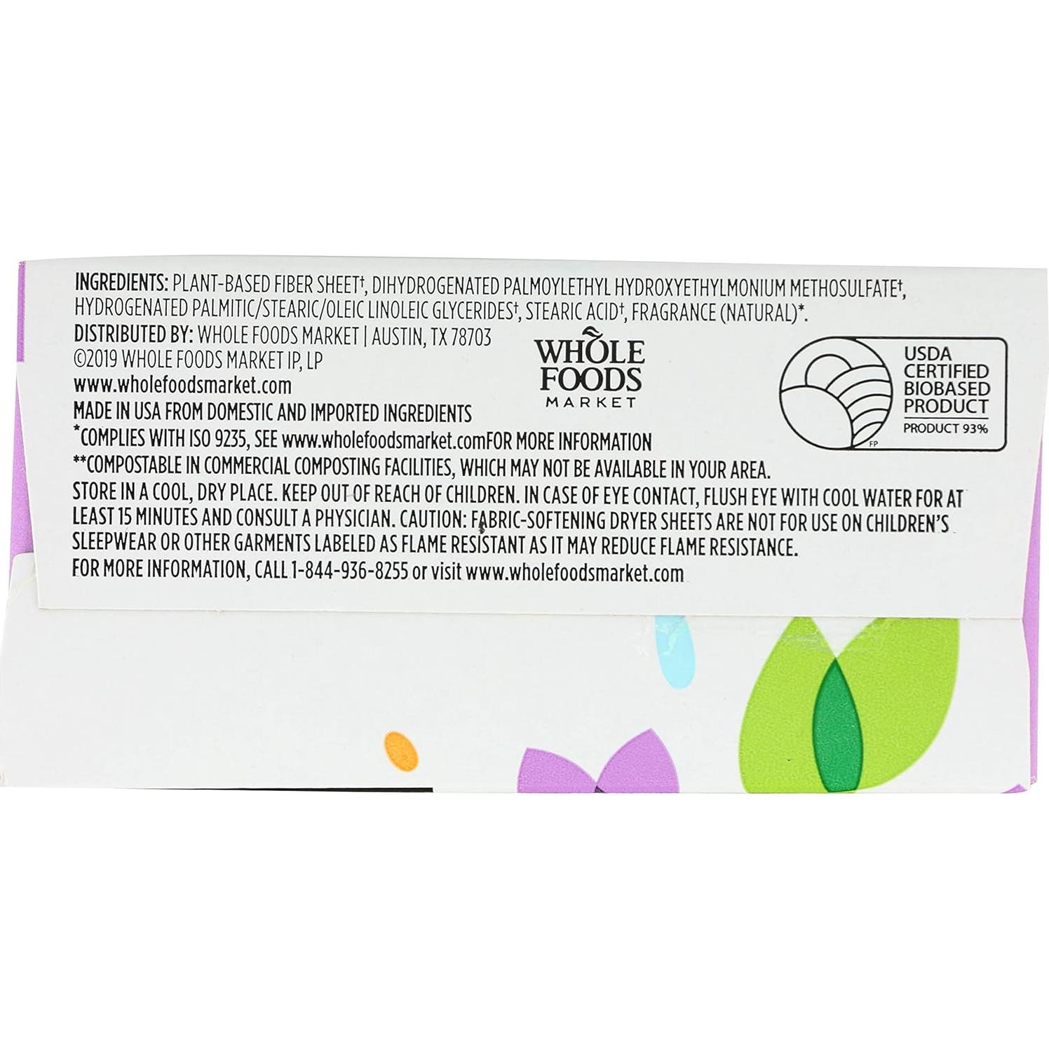 Hojas de Suavizante de Tela Lavanda 80 Unidades Whole Foods