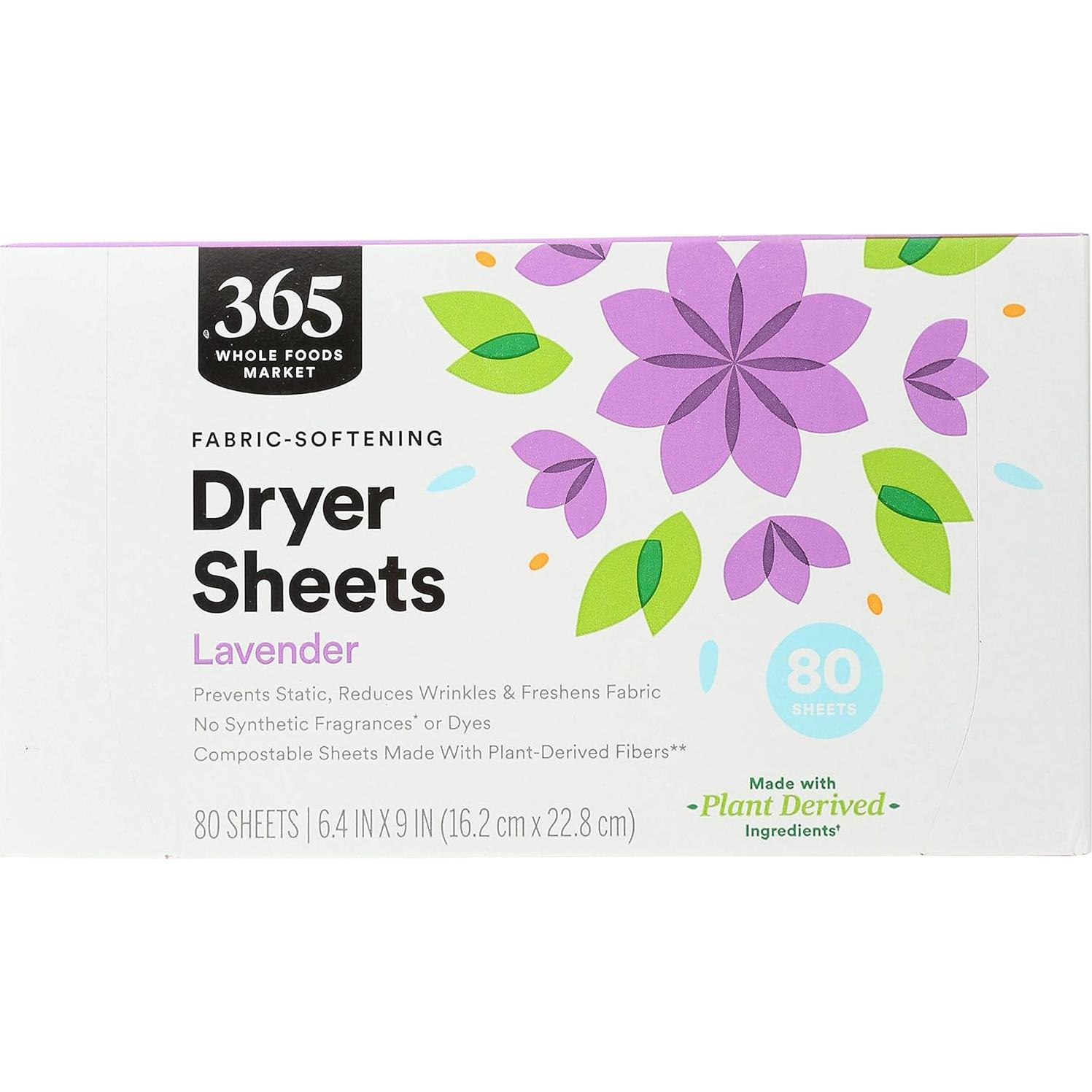 Hojas de Suavizante de Tela Lavanda 80 Unidades Whole Foods