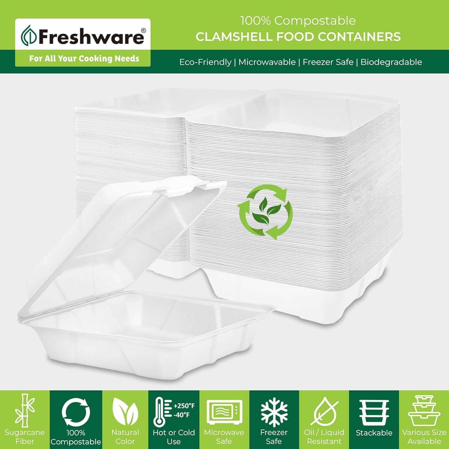 Contenedores de Comida Compostables Freshware 9x9" 200 Pack