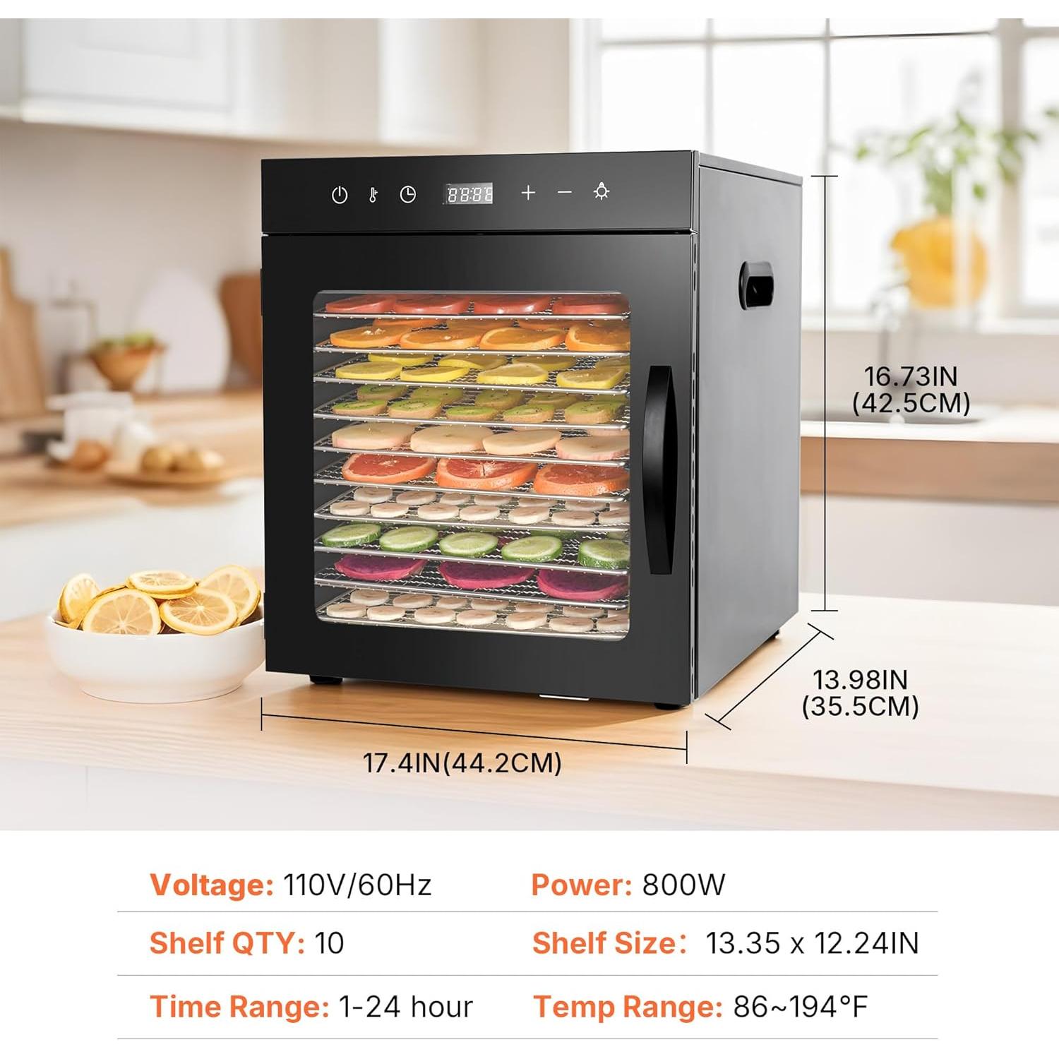 Deshidratadora de Alimentos EASYROSE 10 Bandejas 800W Acero Inoxidable