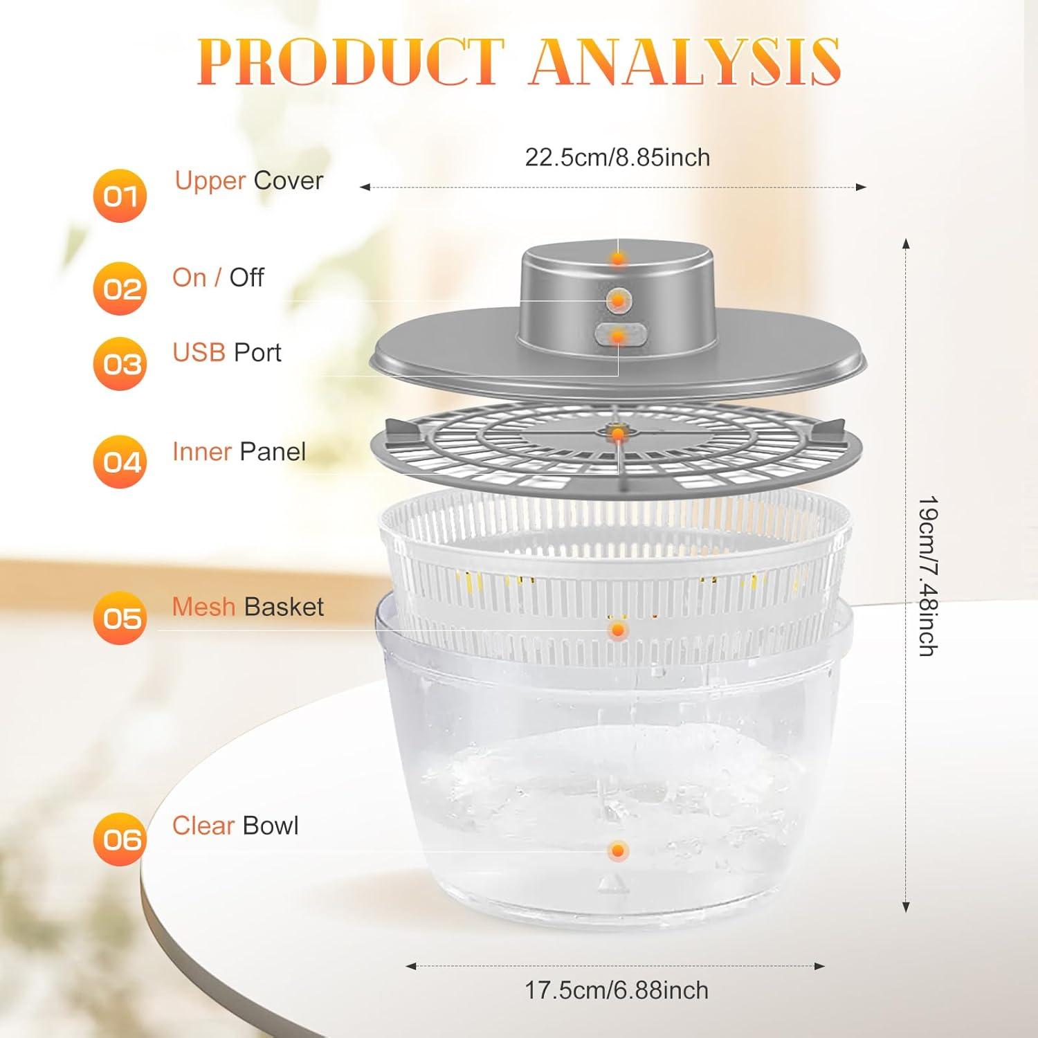 Lavadora Secadora de Verduras Goldmeet 4L Eléctrica USB Blanca