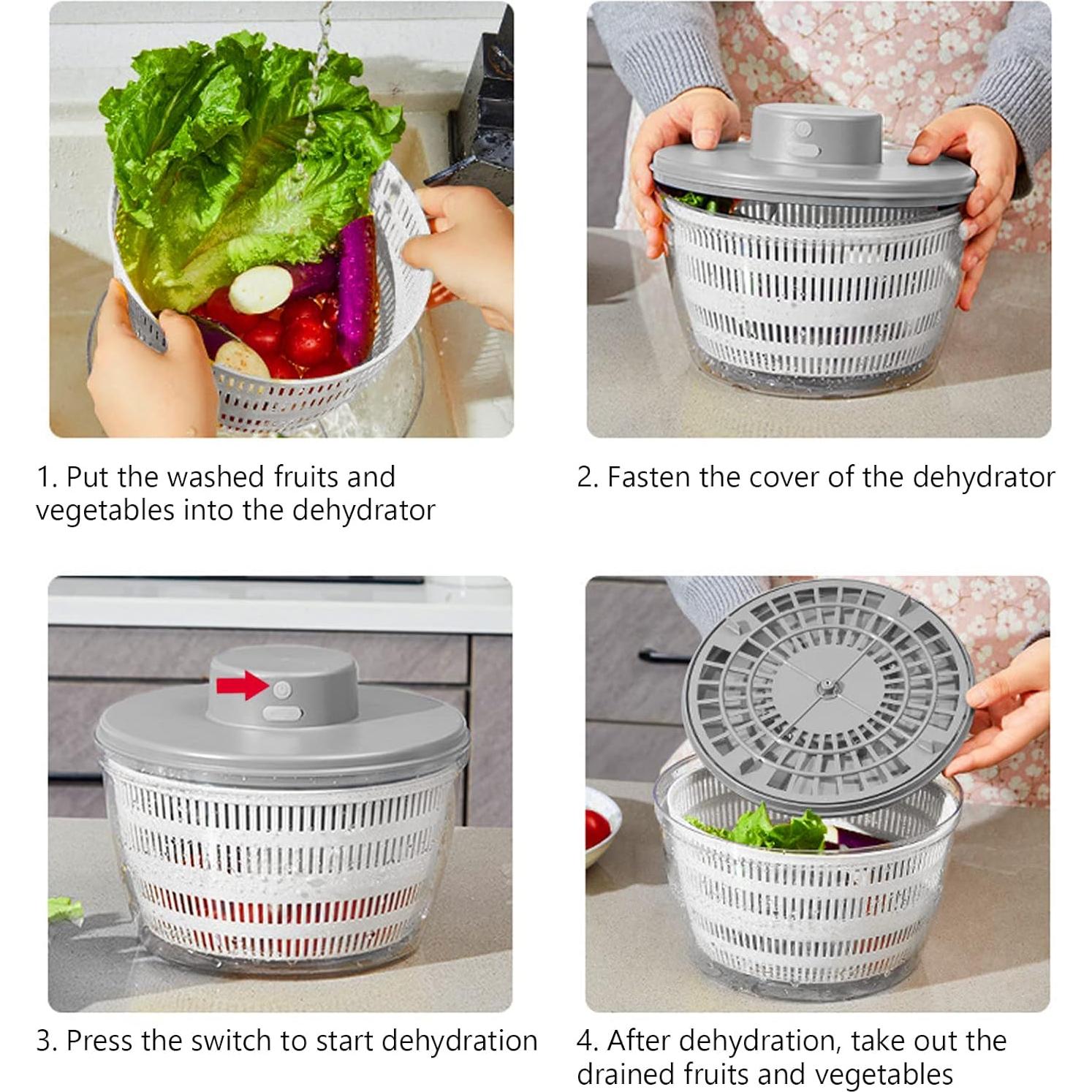 Lavadora Secadora de Verduras Goldmeet 4L Eléctrica USB Blanca